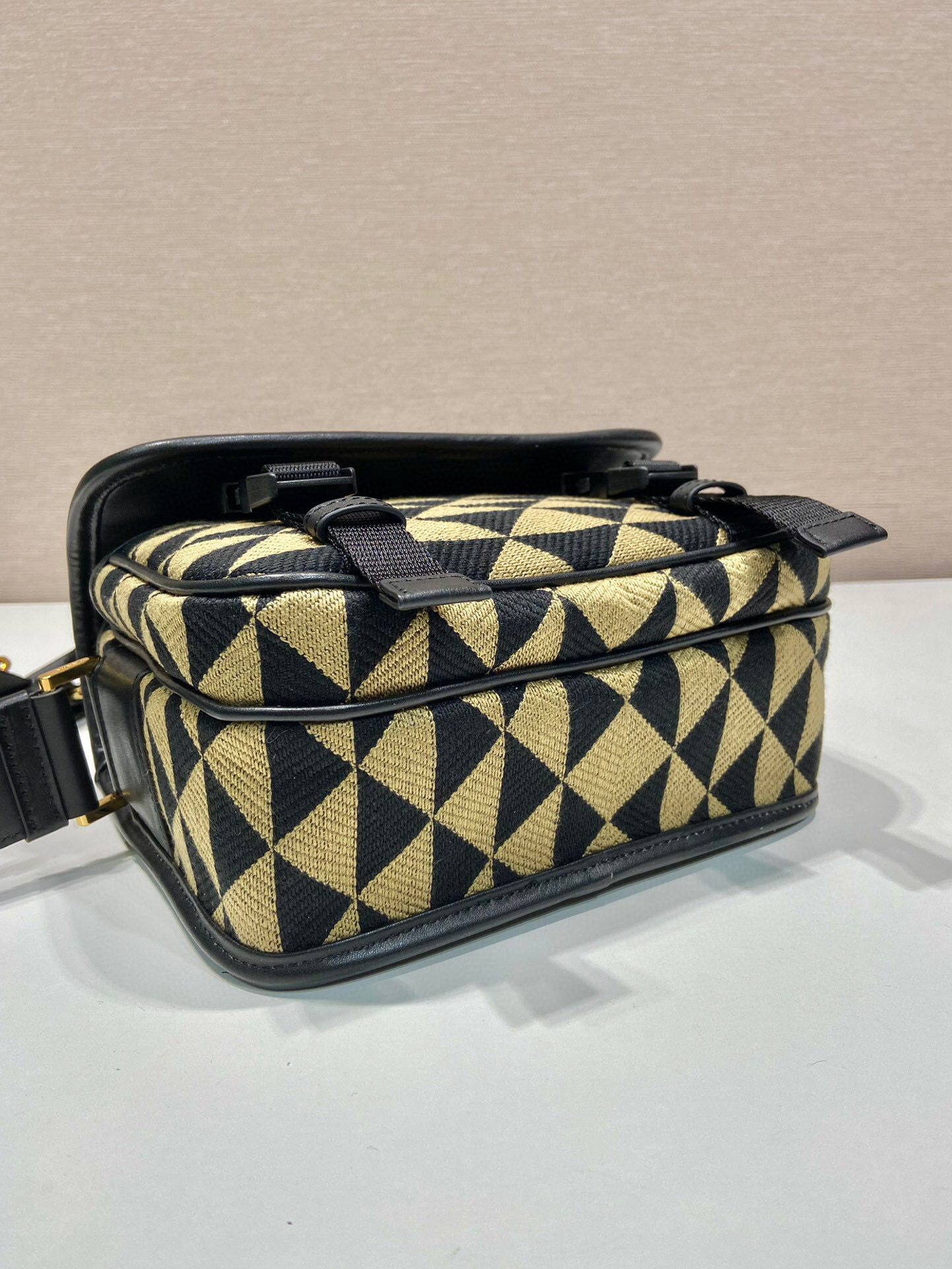 Pra*a Symbole Embroidered Fabric Bag In Beige For Women 8.6 in/ 22 cm 2VD034_2FKL_F0Y30_V_XOP