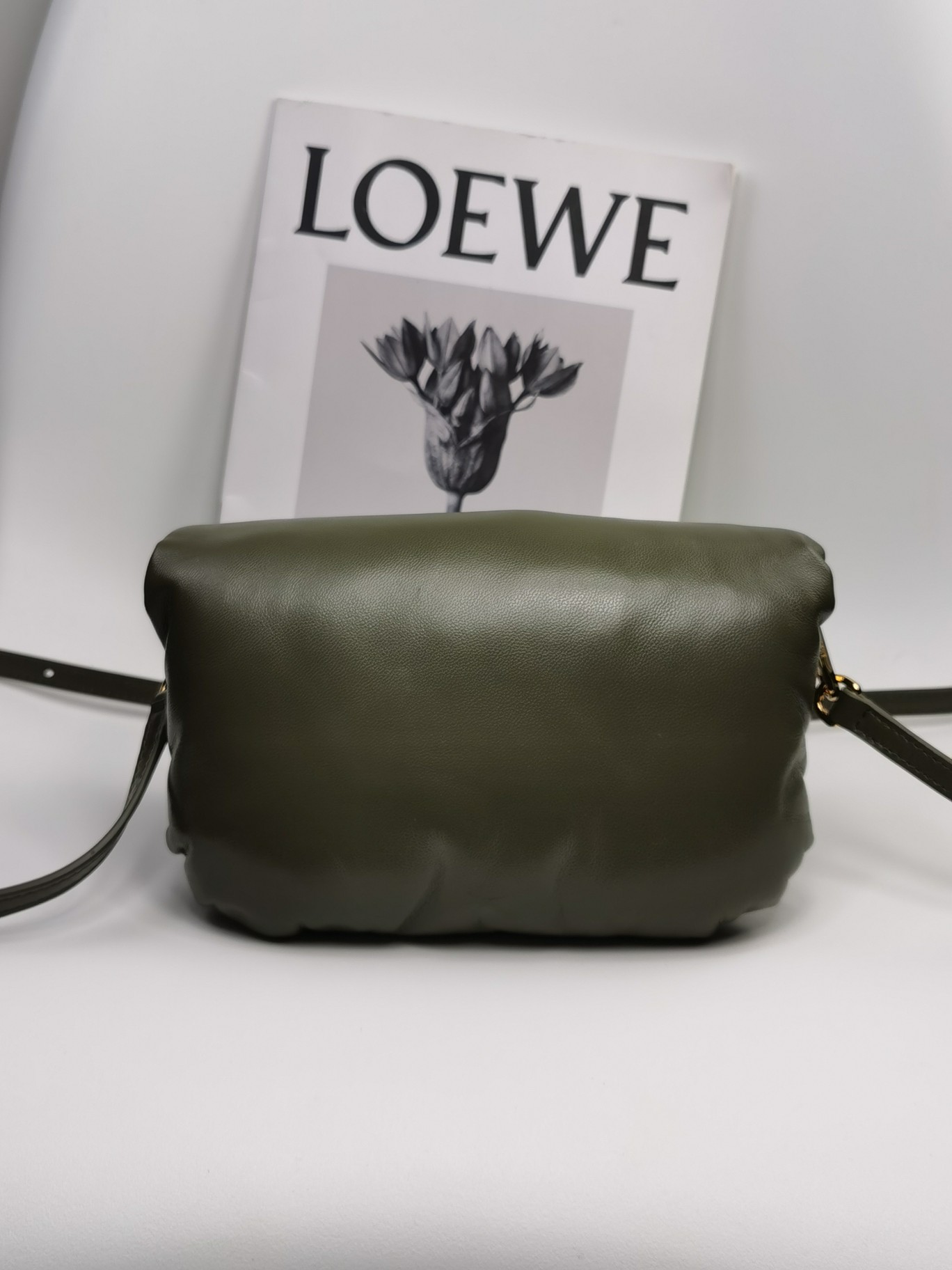 L0ew* Mini Puffer Goya Bag Black/Beige/Green Khaki For Women 7.9in / 20cm A896W56X01