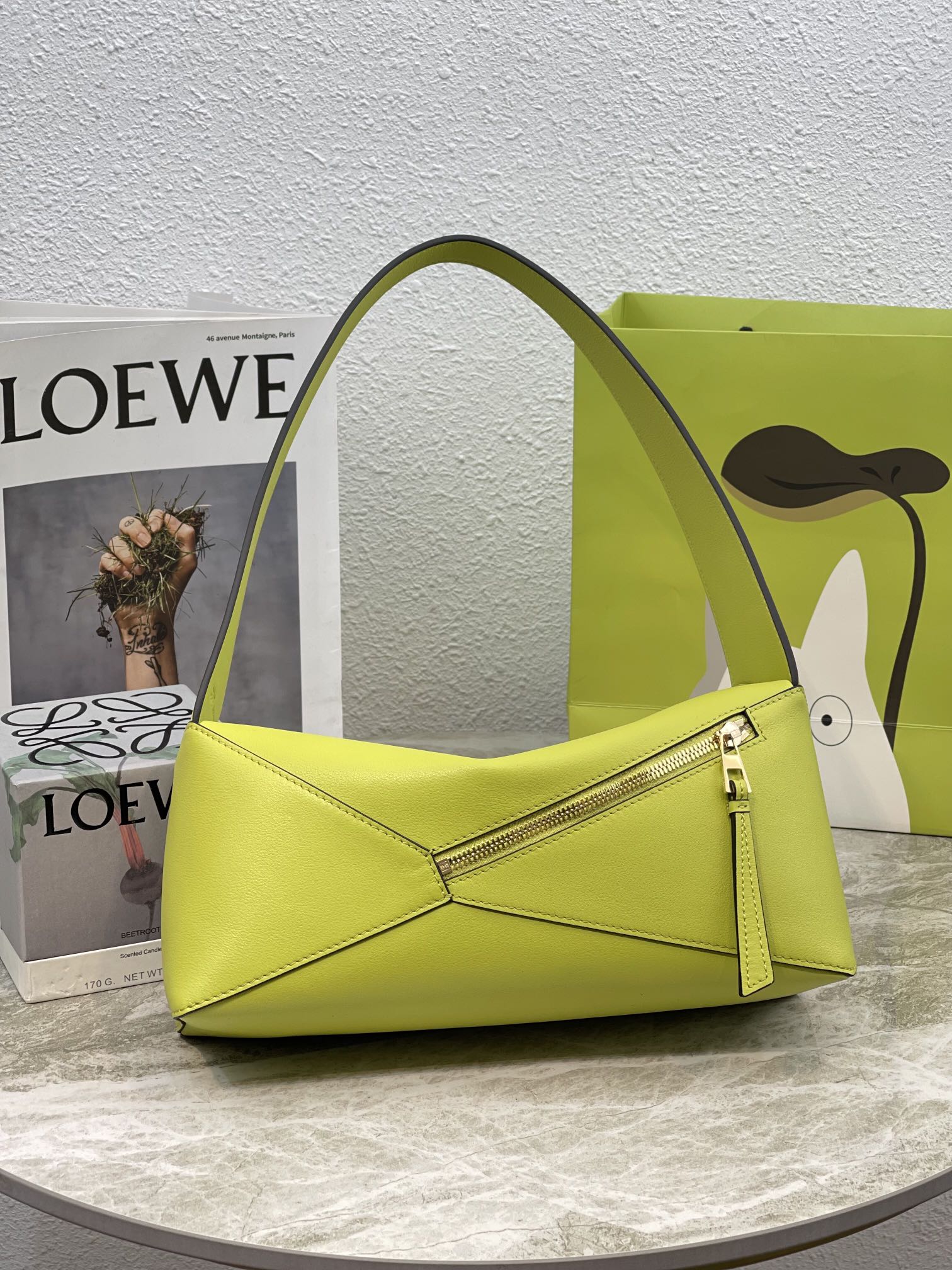 L0ew* Puzzle Hobo Bag Black/Light Green/Pink/Yellow/White For Women 11.3in / 28.7cm A510J67X01