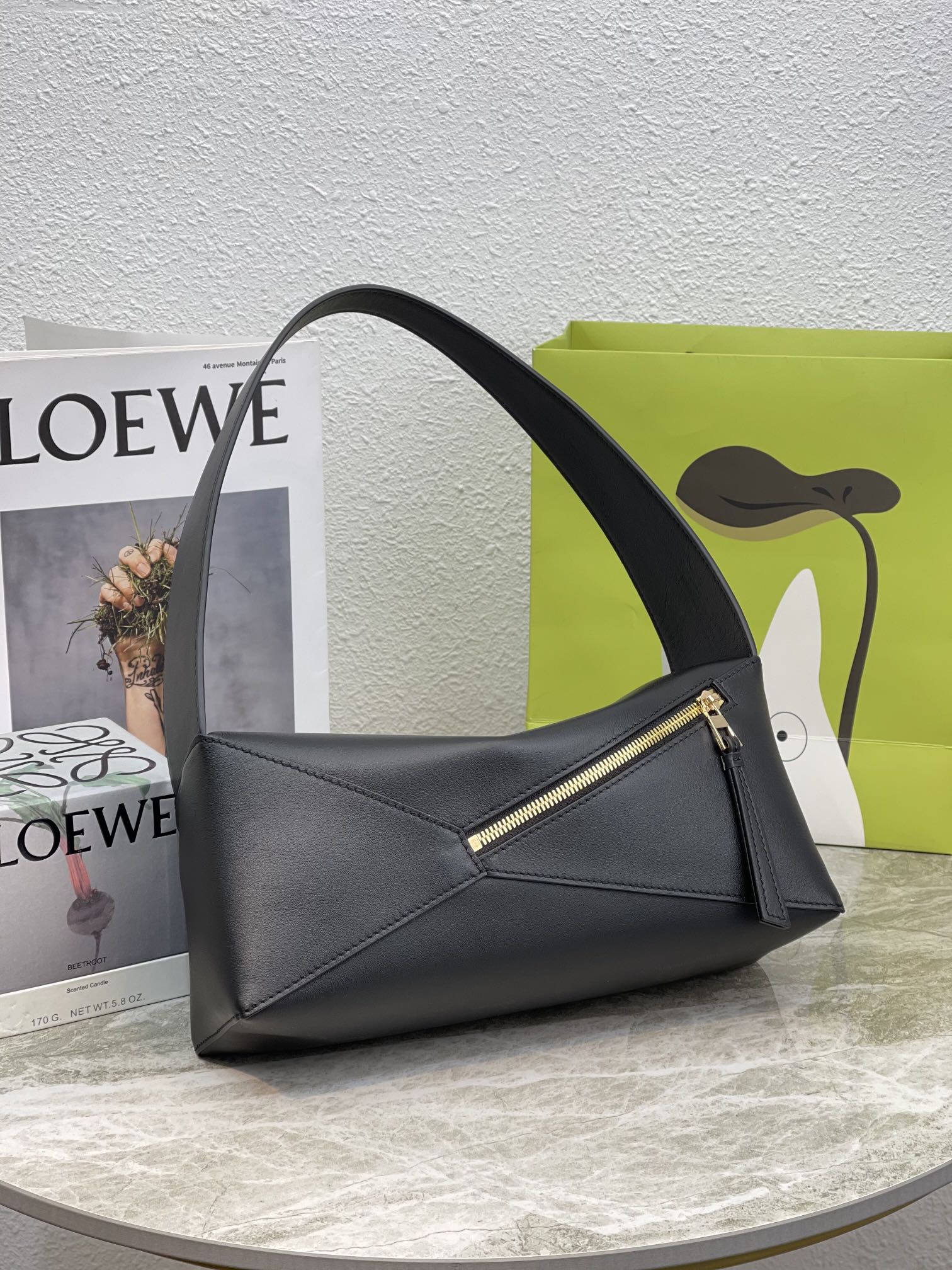 L0ew* Puzzle Hobo Bag Black/Light Green/Pink/Yellow/White For Women 11.3in / 28.7cm A510J67X01