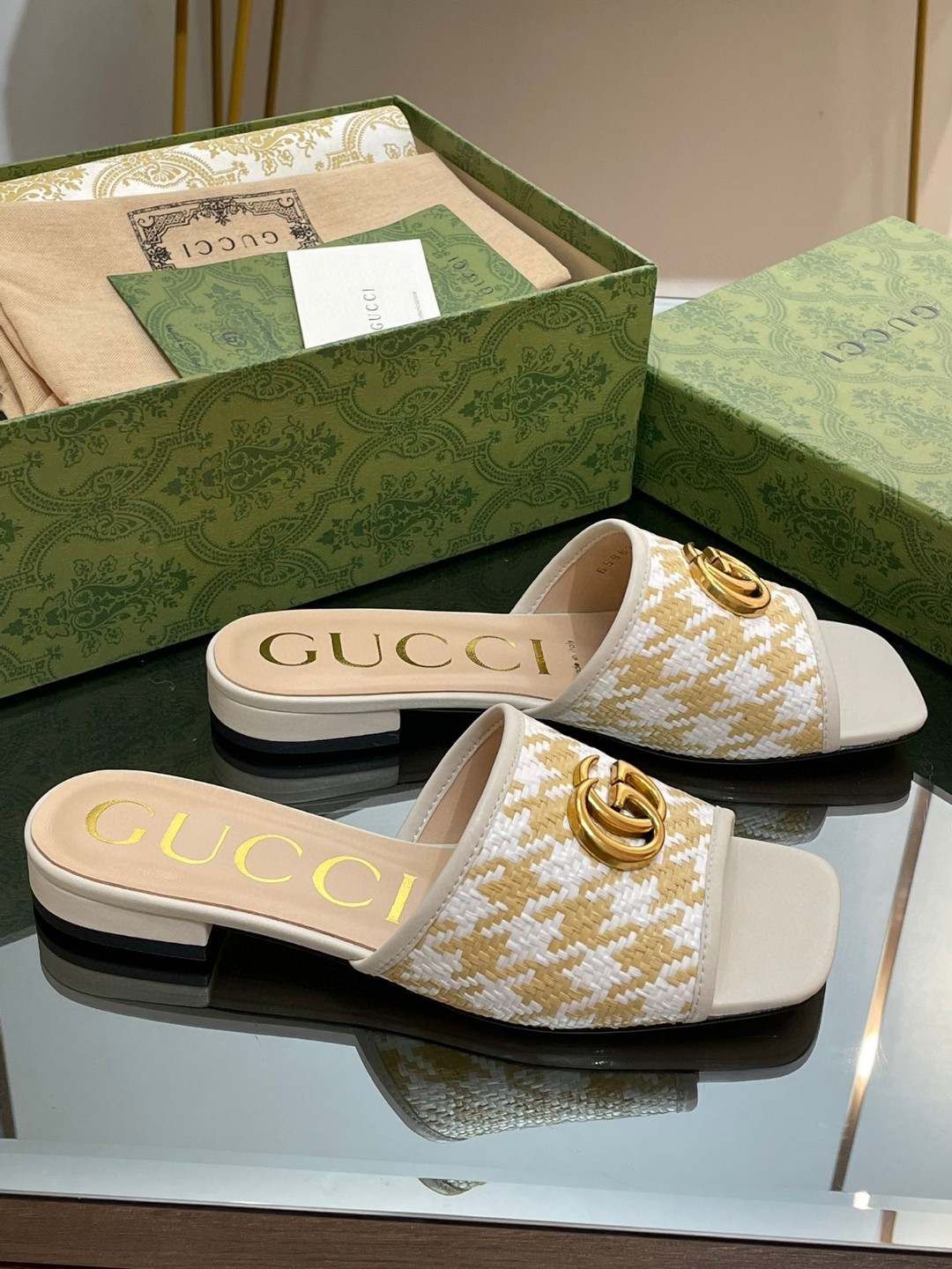 Gvc*1 Slide Sandal With Double G Beige For Women