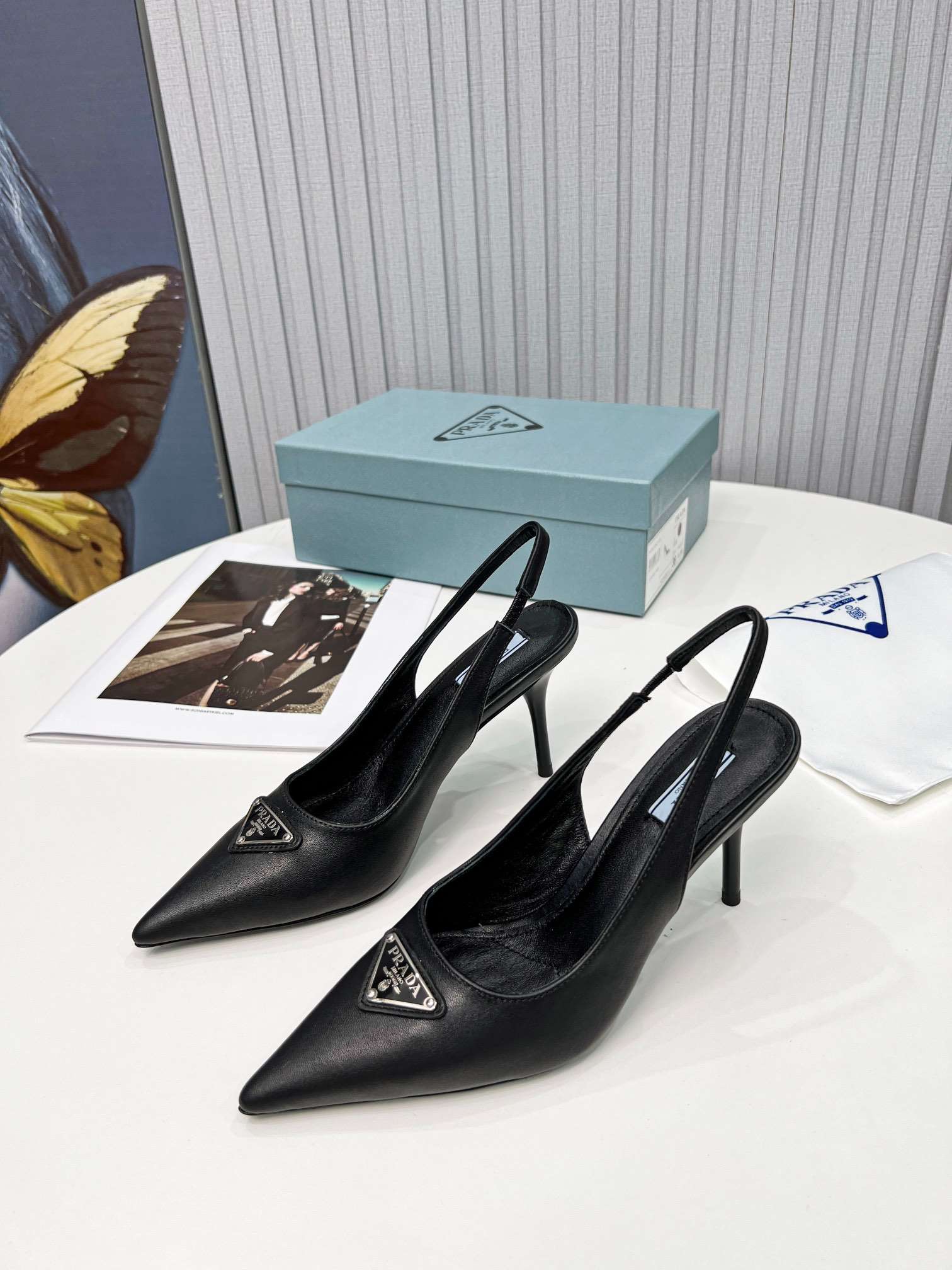 Pra*a Brushed Sling Pumps Black For Women