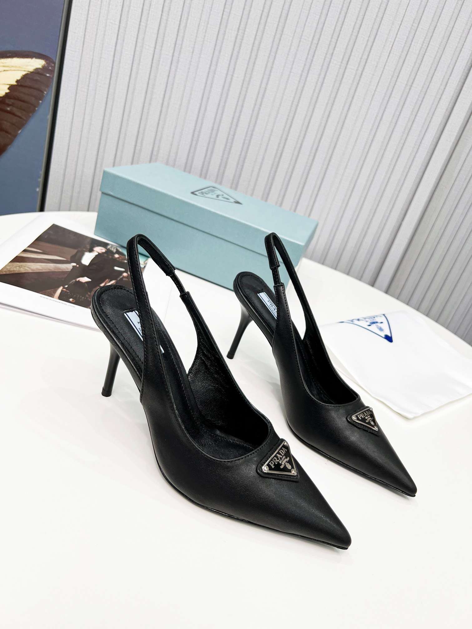 Pra*a Brushed Sling Pumps Black For Women