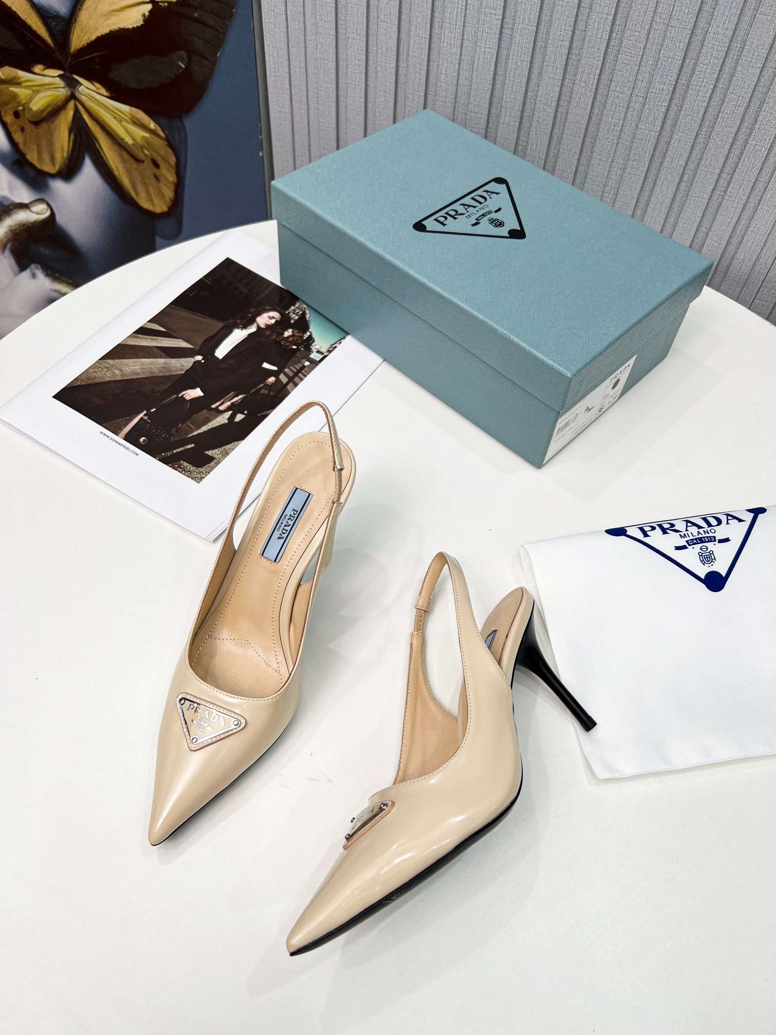 Pra*a Brushed Sling Pumps Cream For Women