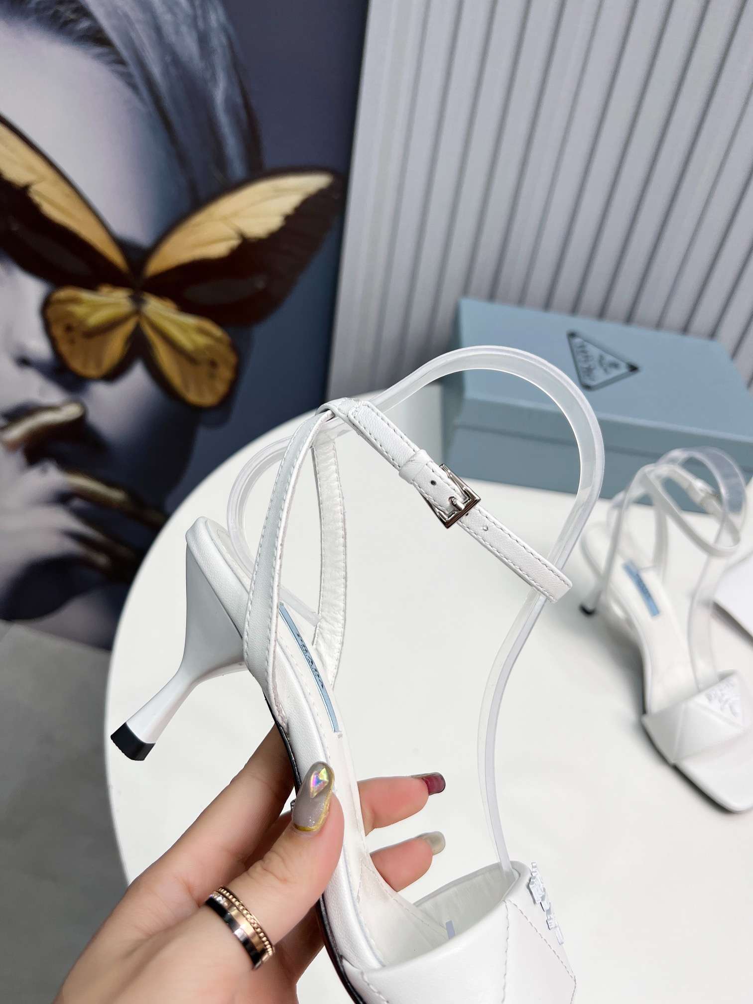 Pra*a Buckle Square Nose Pumps White For Women