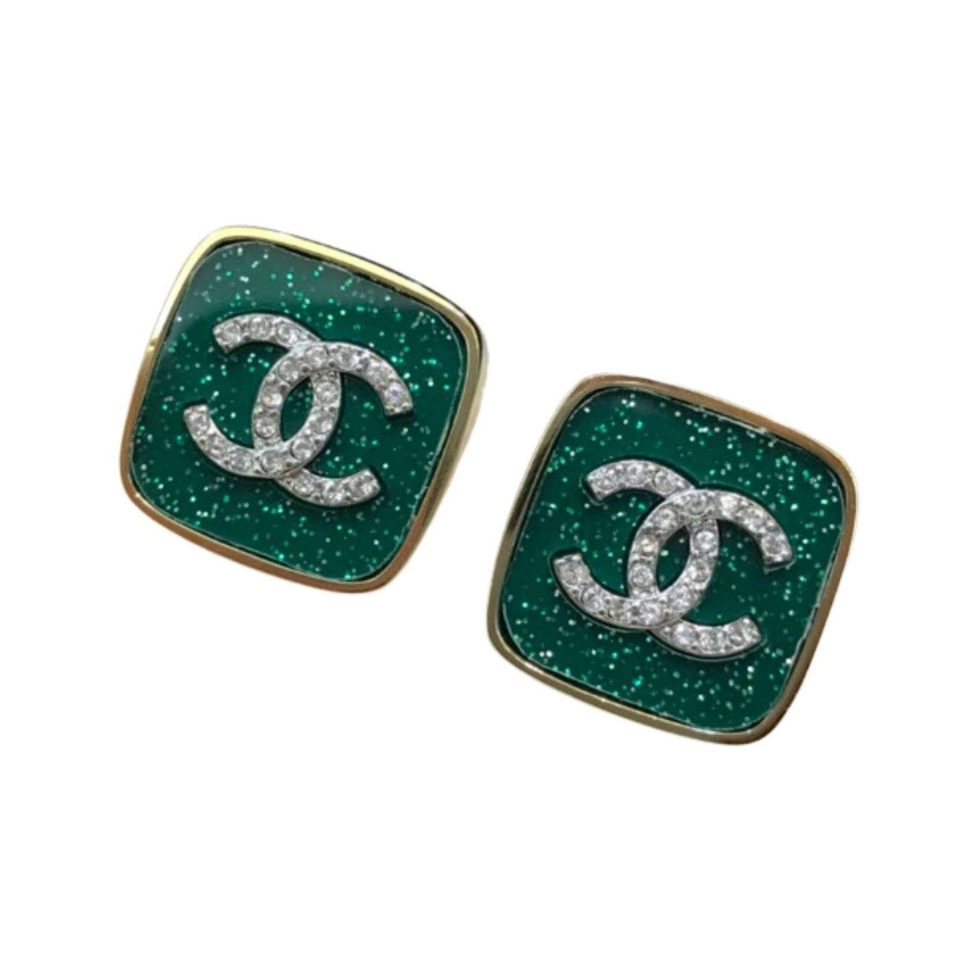 Ch**el CC Stud Earrings Green For Women