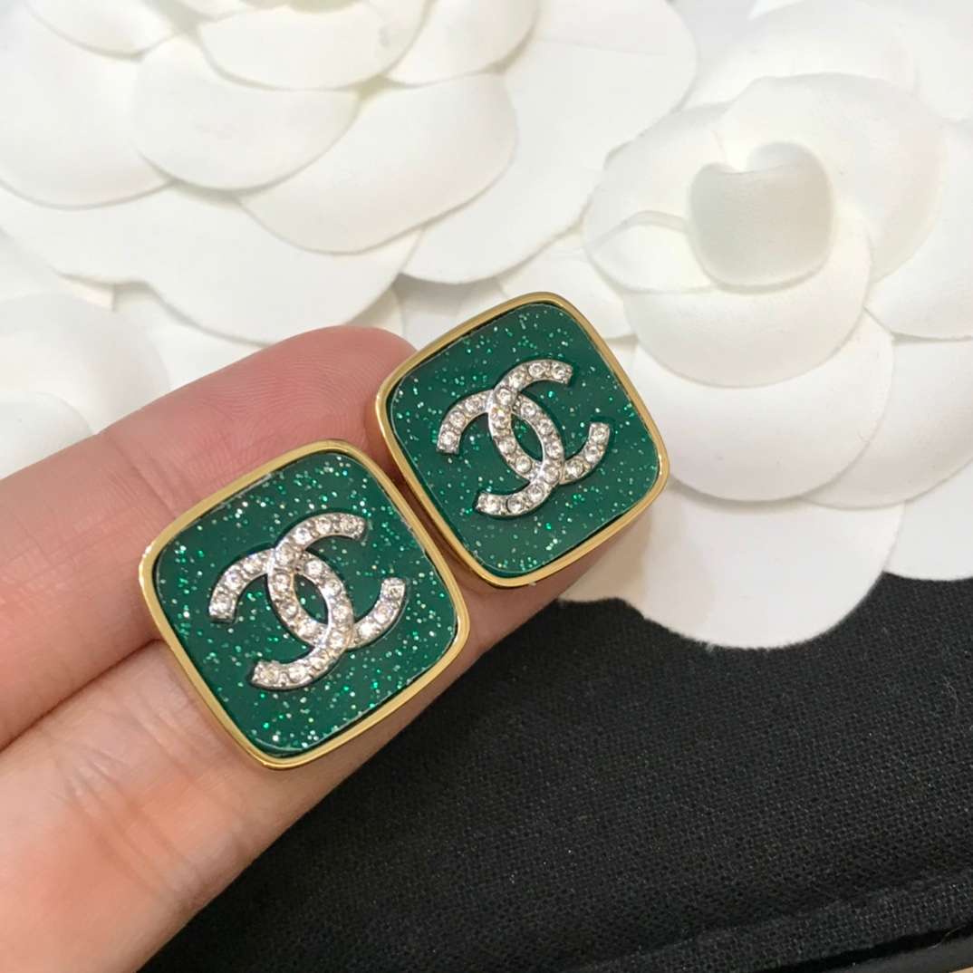 Ch**el CC Stud Earrings Green For Women