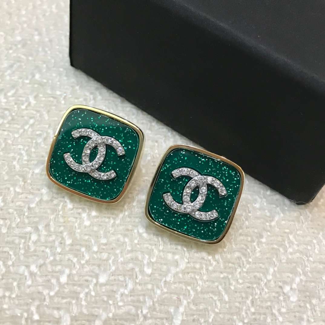 Ch**el CC Stud Earrings Green For Women