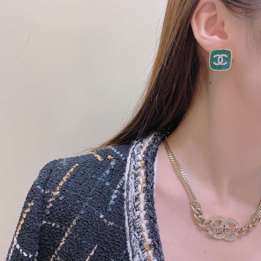 Ch**el CC Stud Earrings Green For Women