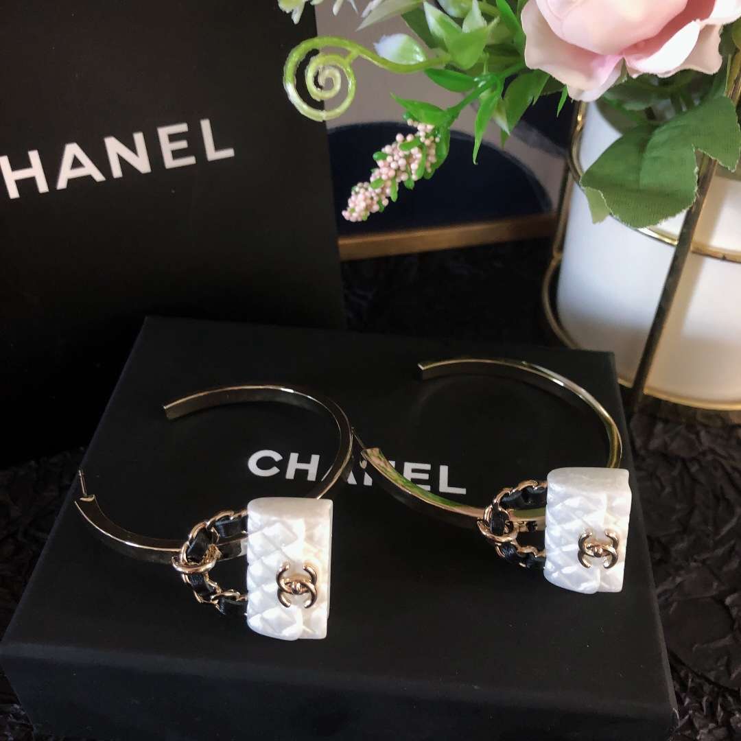 Ch**el Carrier Bag Earrings White For Women