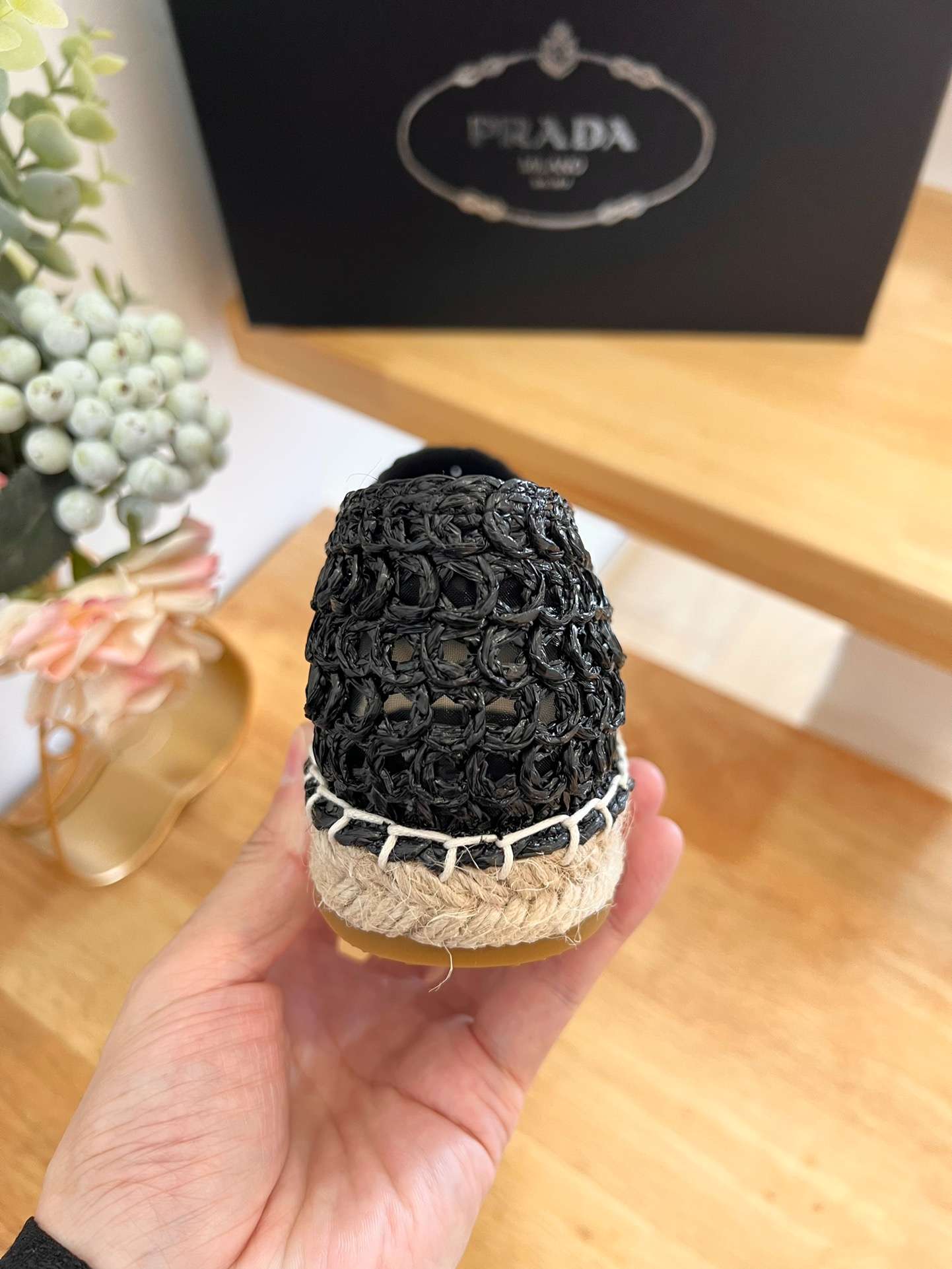 Pra*a Crochet Espadrilles Black For Women 1S055N_3LLQ_F0002_F_020