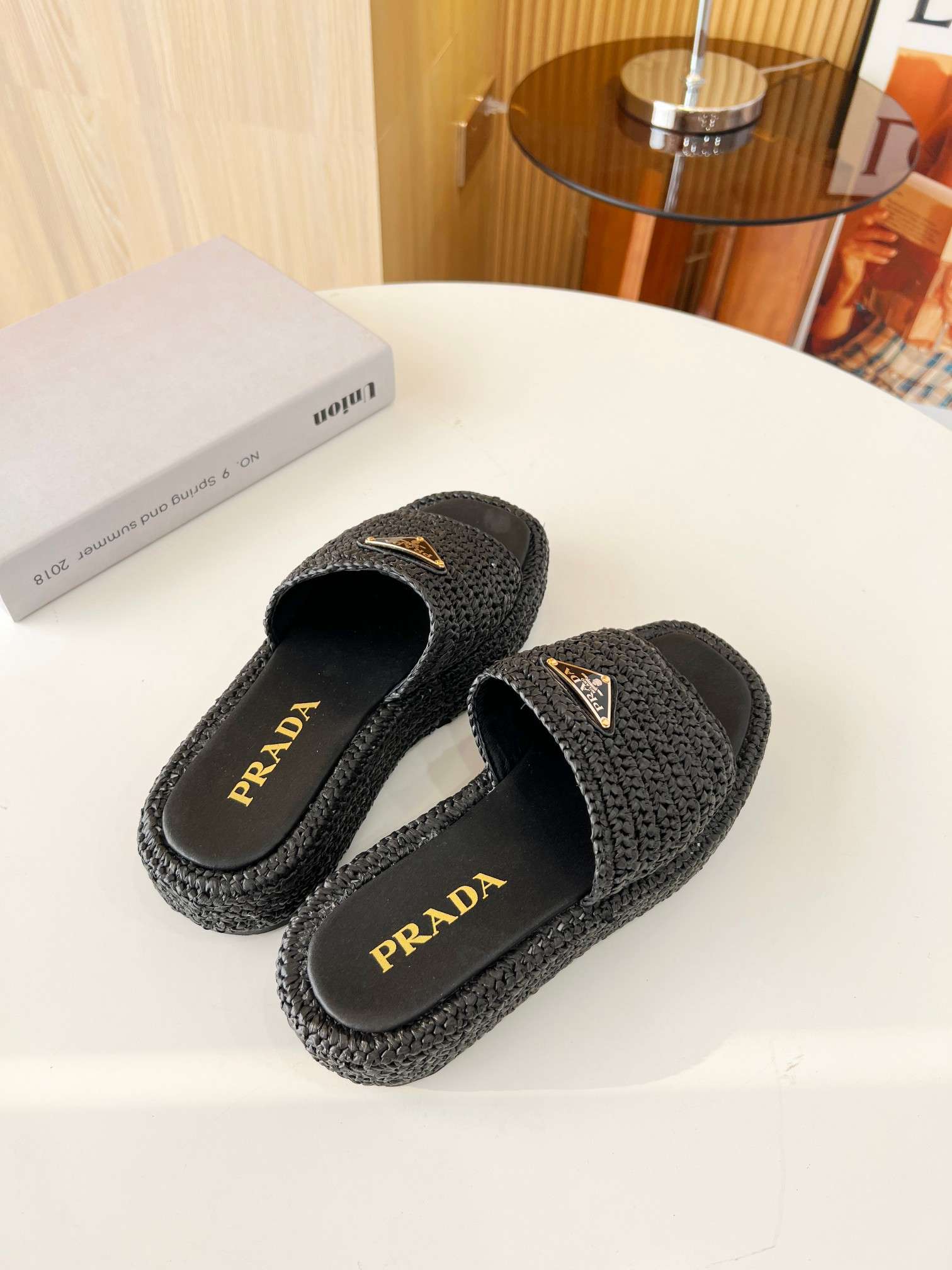 Pra*a Crochet Flatform Slides Black For Women