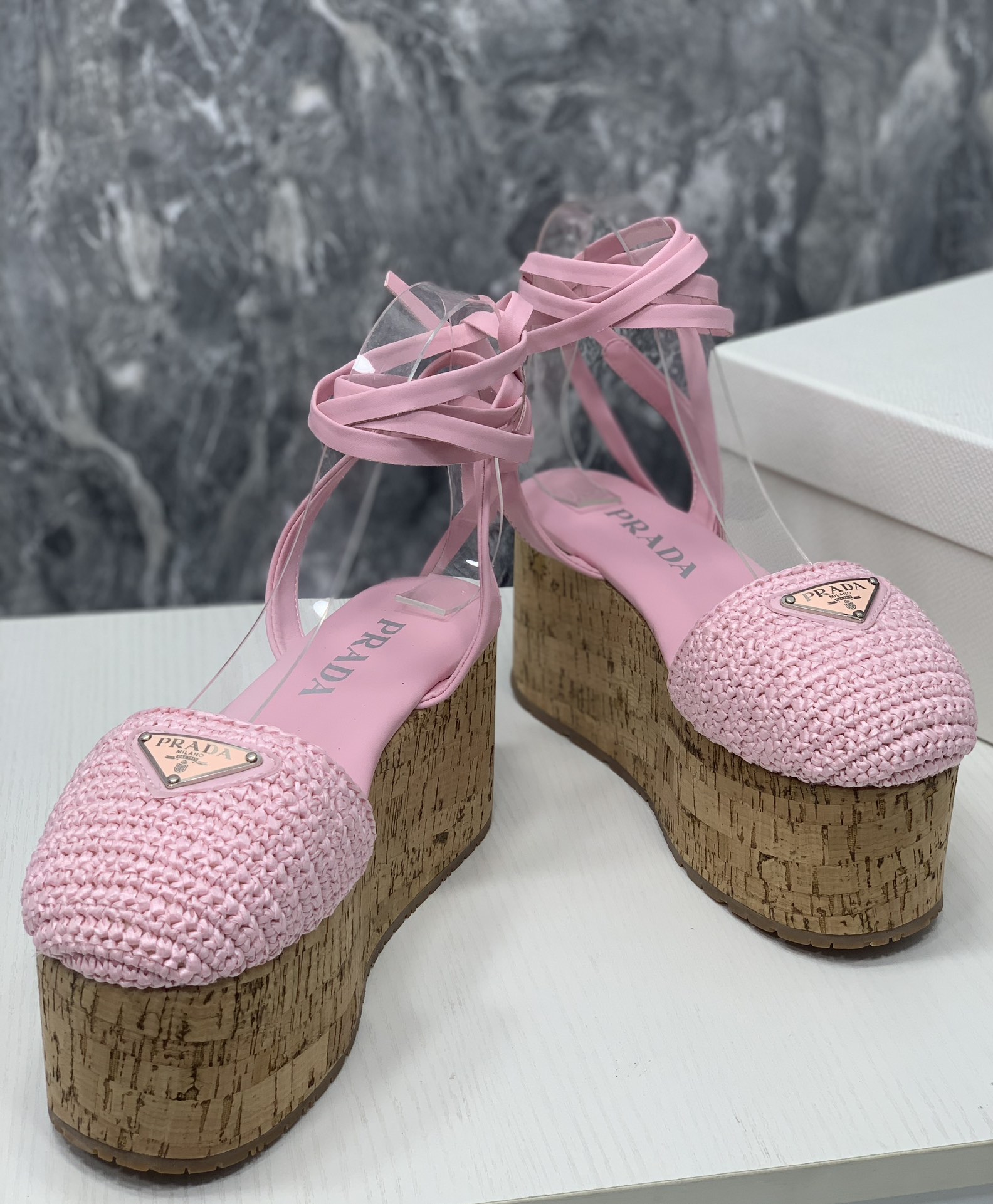 Pra*a Crochet Wedge Sandals Pink For Women