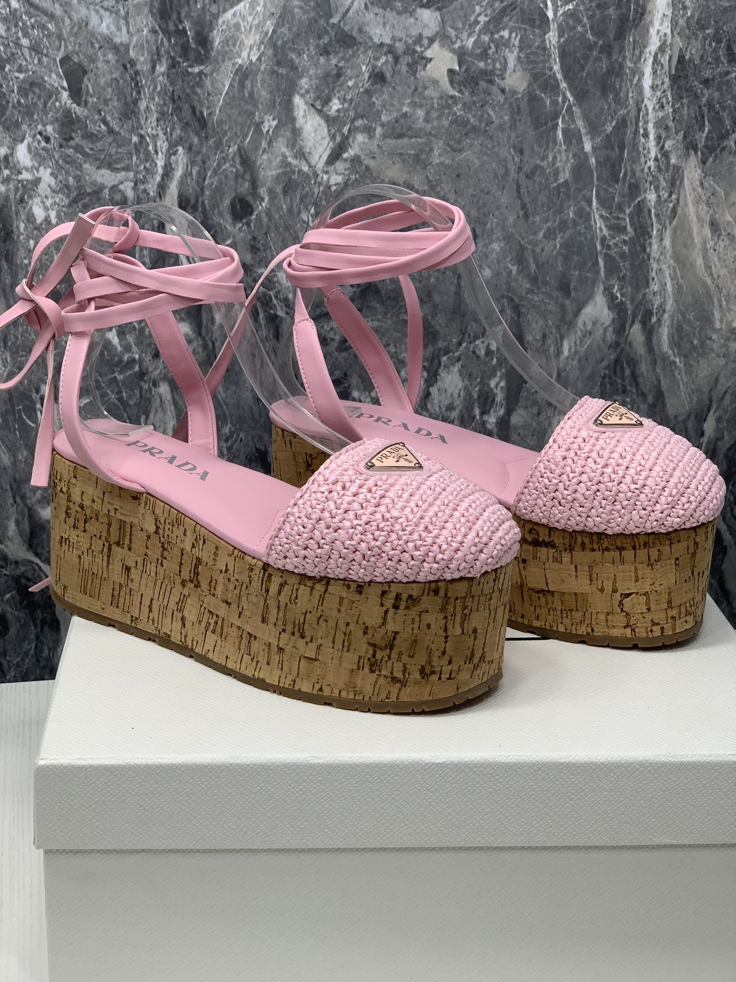 Pra*a Crochet Wedge Sandals Pink For Women