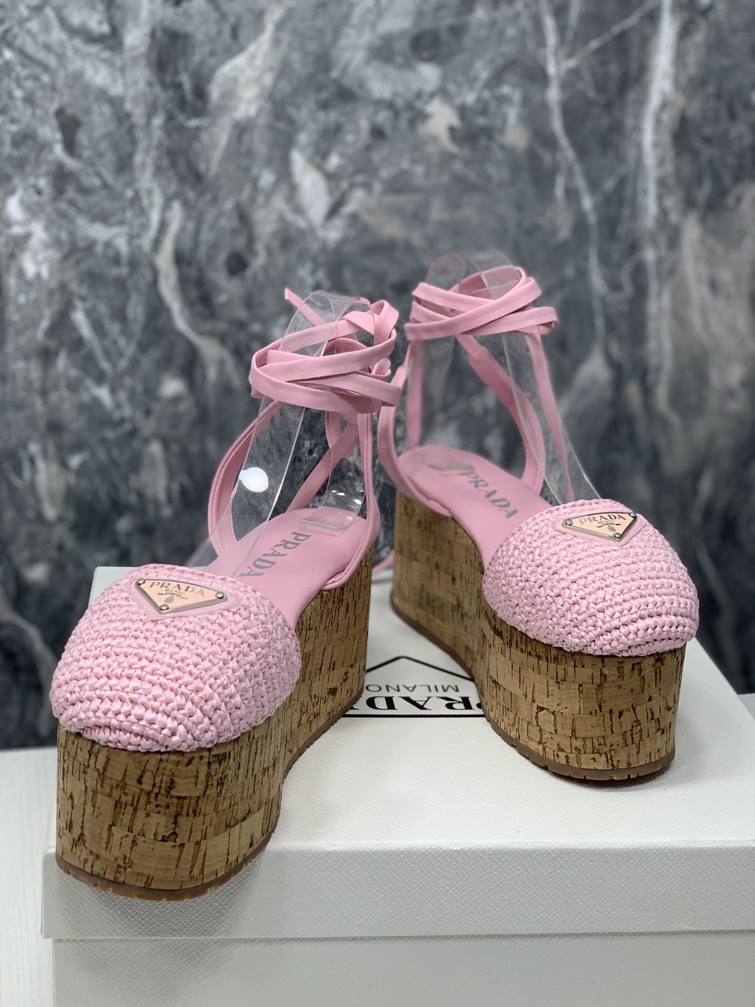 Pra*a Crochet Wedge Sandals Pink For Women