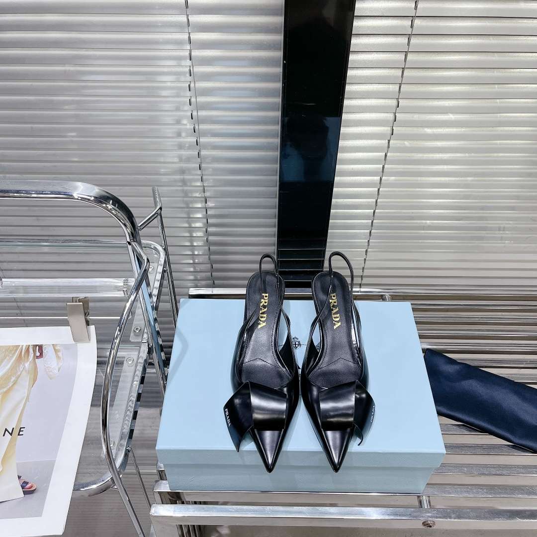 Pra*a Frill Slingback Pumps Black For Women