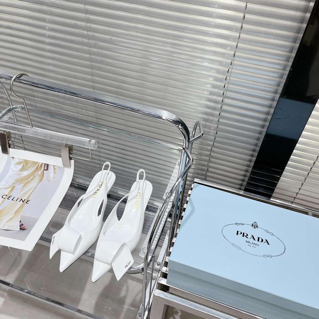 Pra*a Frill Slingback Pumps White For Women