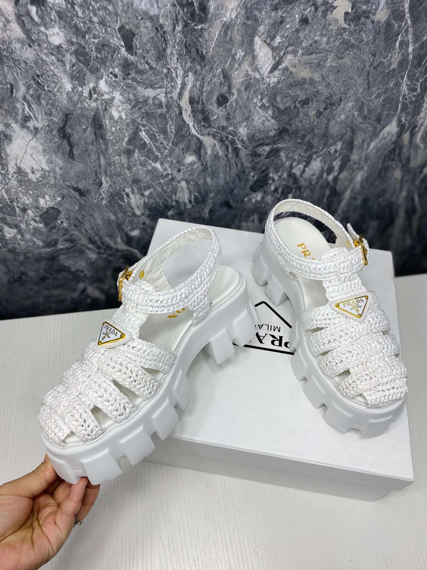 Pra*a Monolith Crochet Cage Sandals White For Women