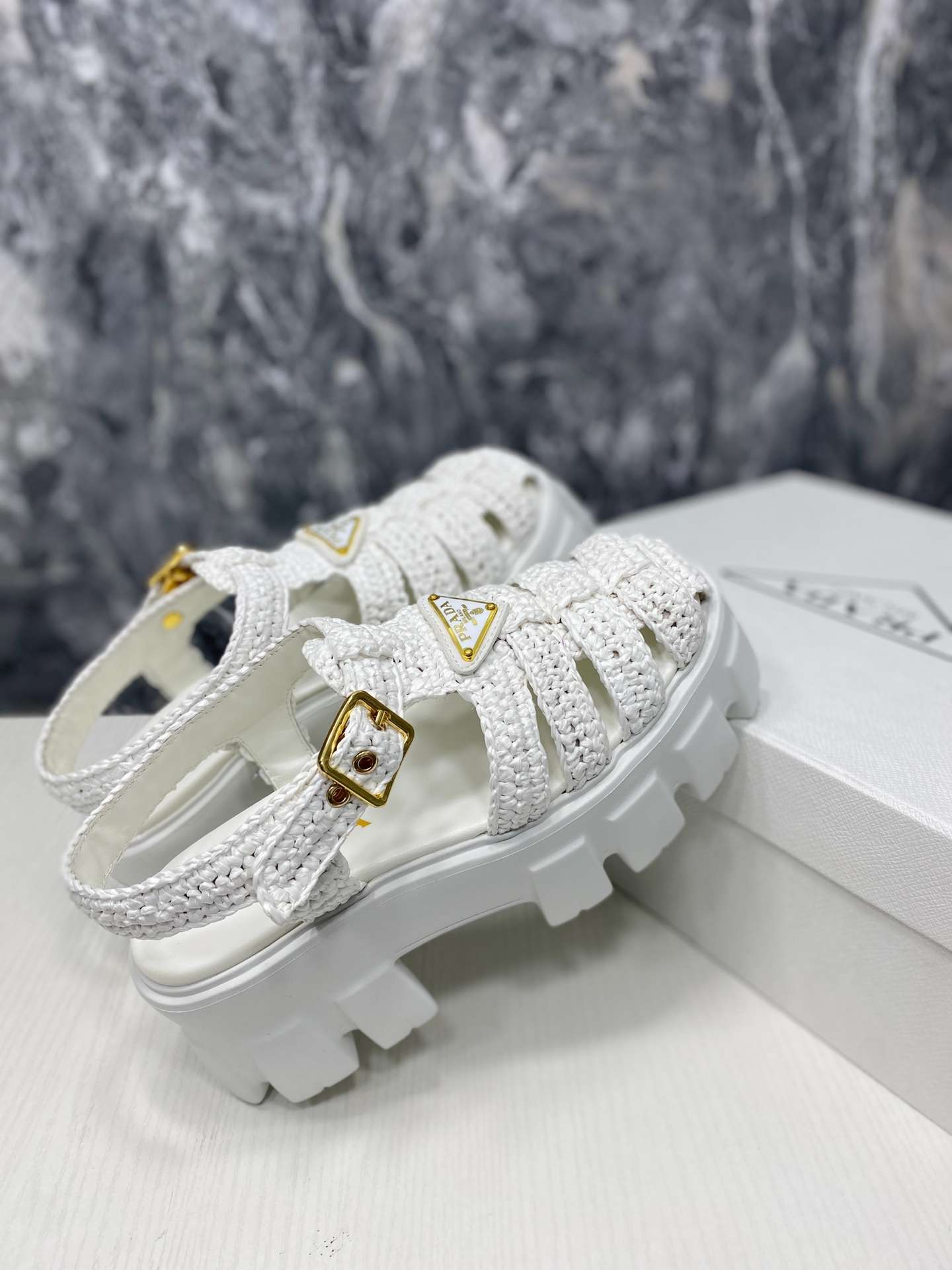 Pra*a Monolith Crochet Cage Sandals White For Women