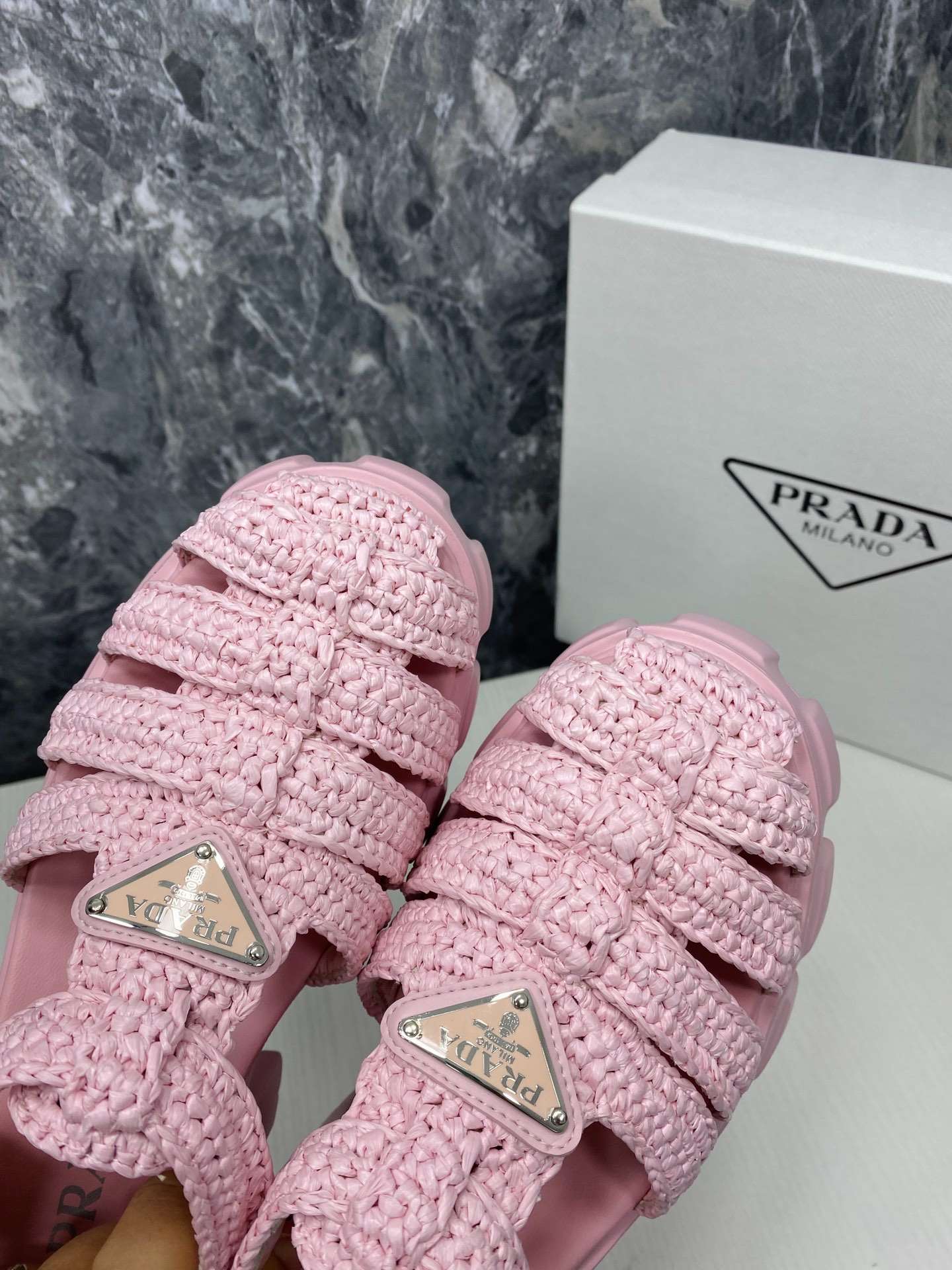 Pra*a Monolith Crochet Cage Sandals Pink For Women