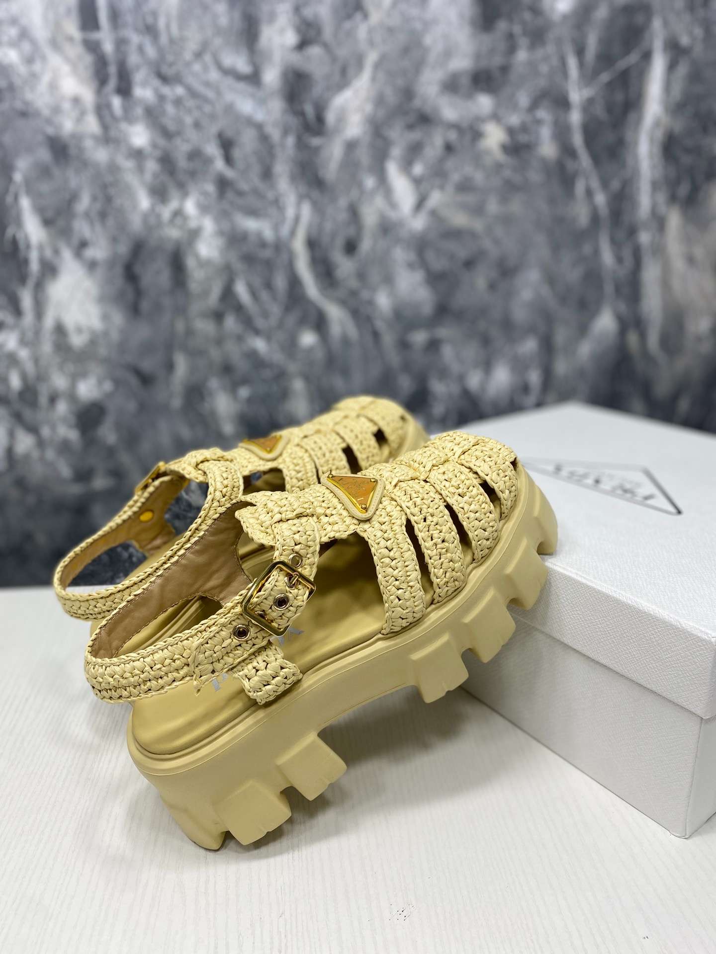 Pra*a Monolith Crochet Cage Sandals Yellow For Women