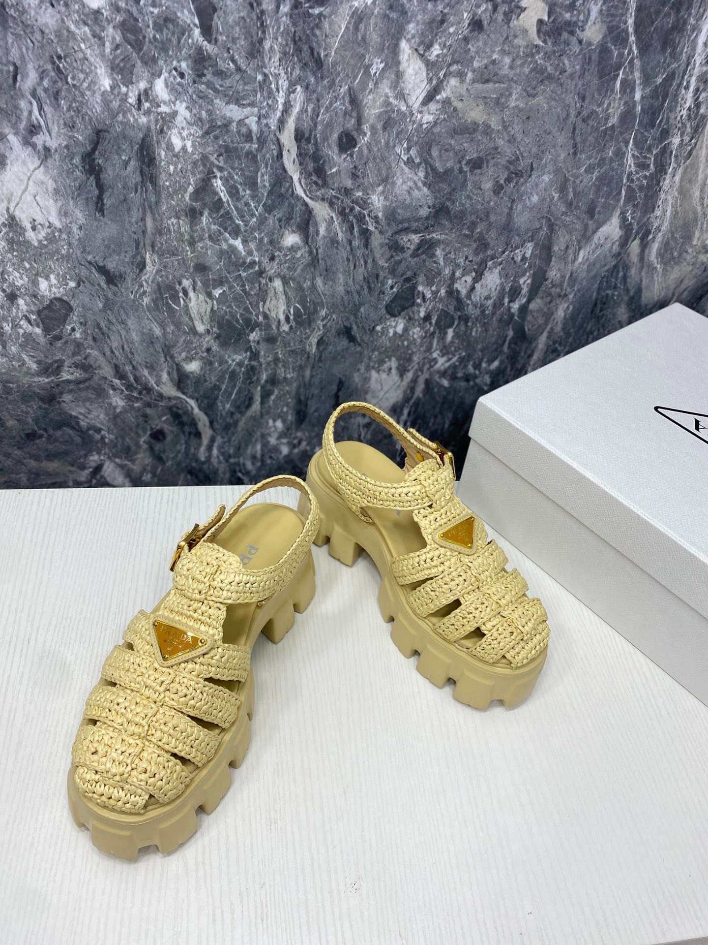 Pra*a Monolith Crochet Cage Sandals Yellow For Women