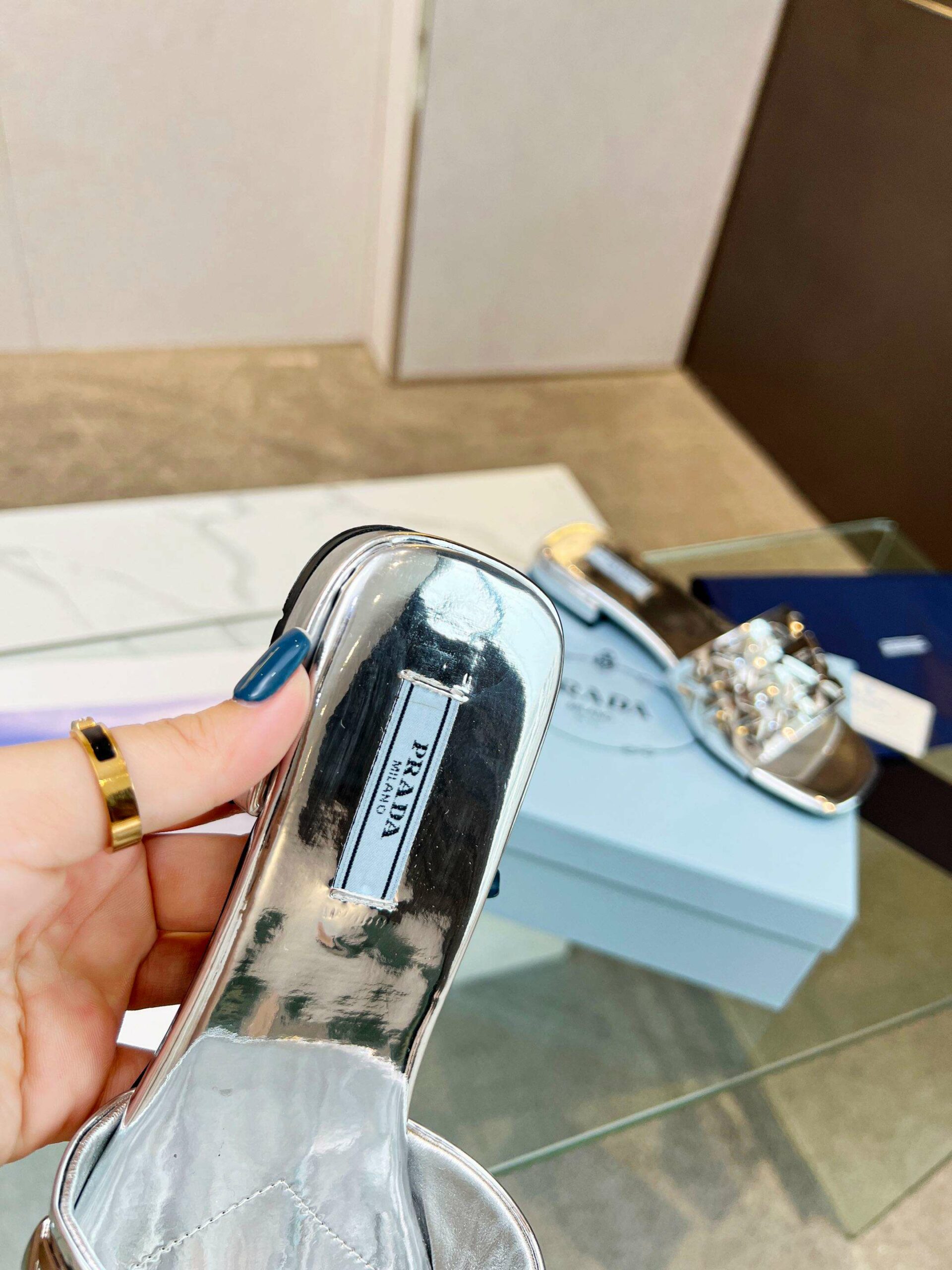 Pra*a Nappa Slides Silver For Women