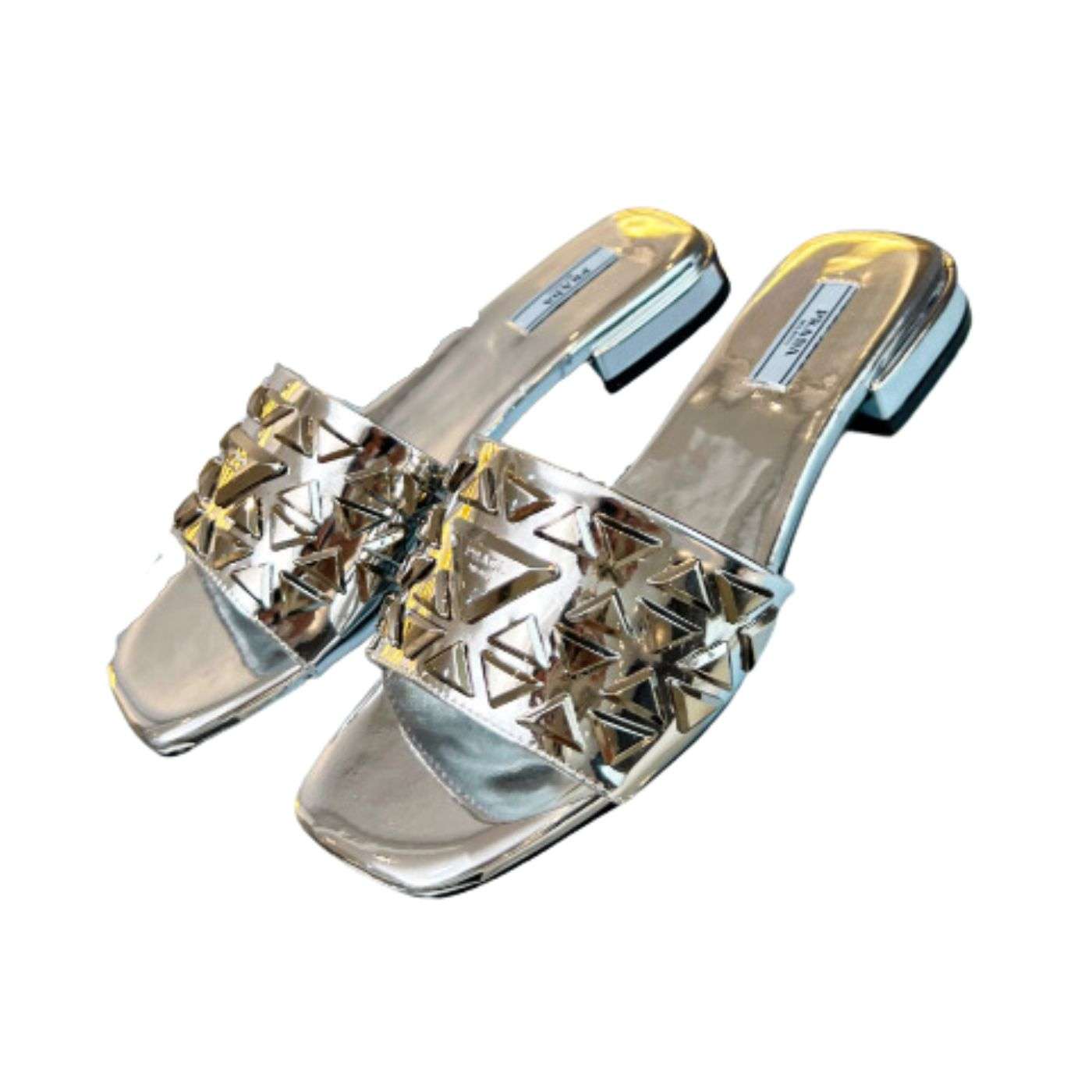 Pra*a Nappa Slides Silver For Women