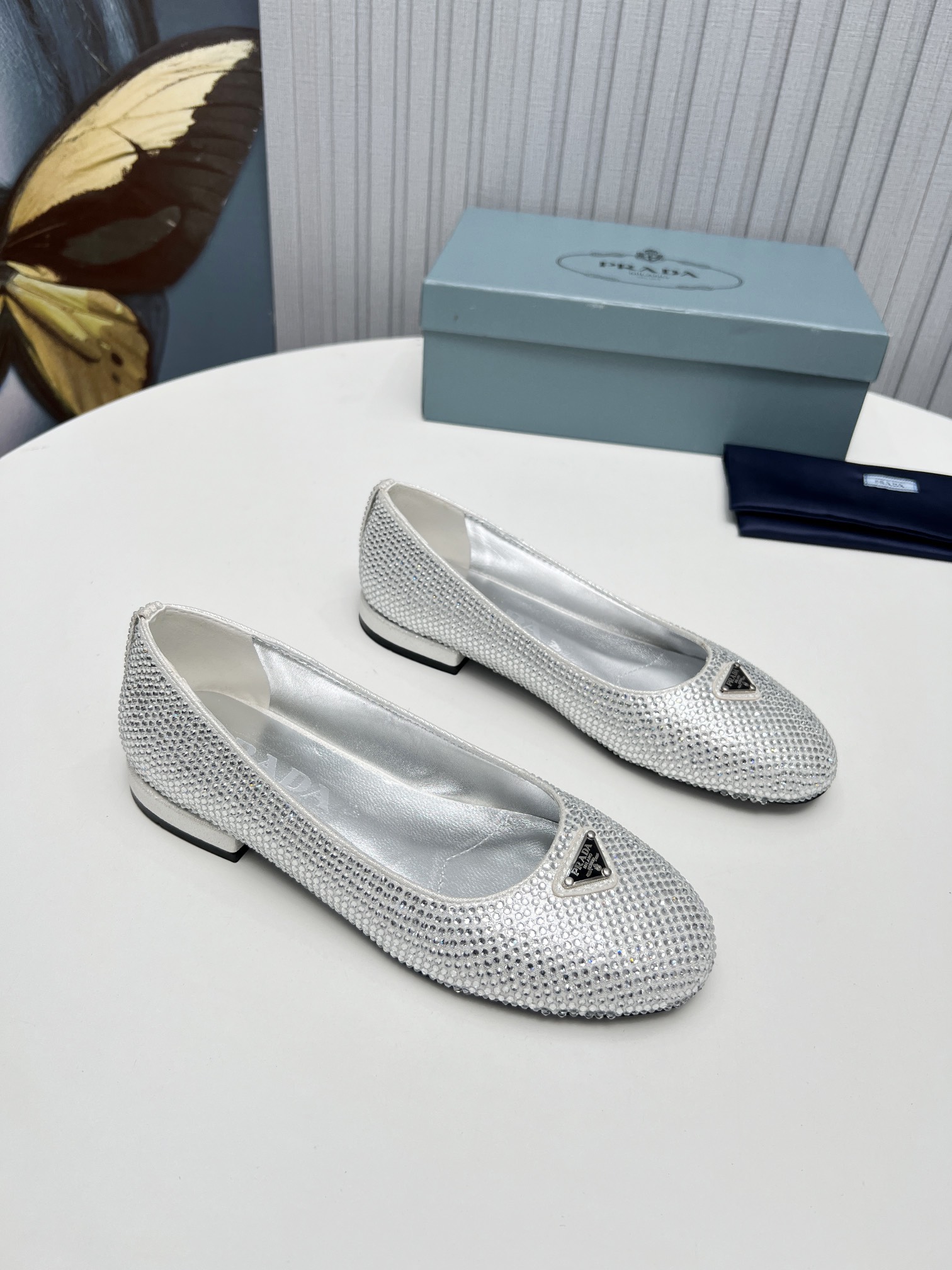 Pra*a Patent Ballerinas Silver For Women