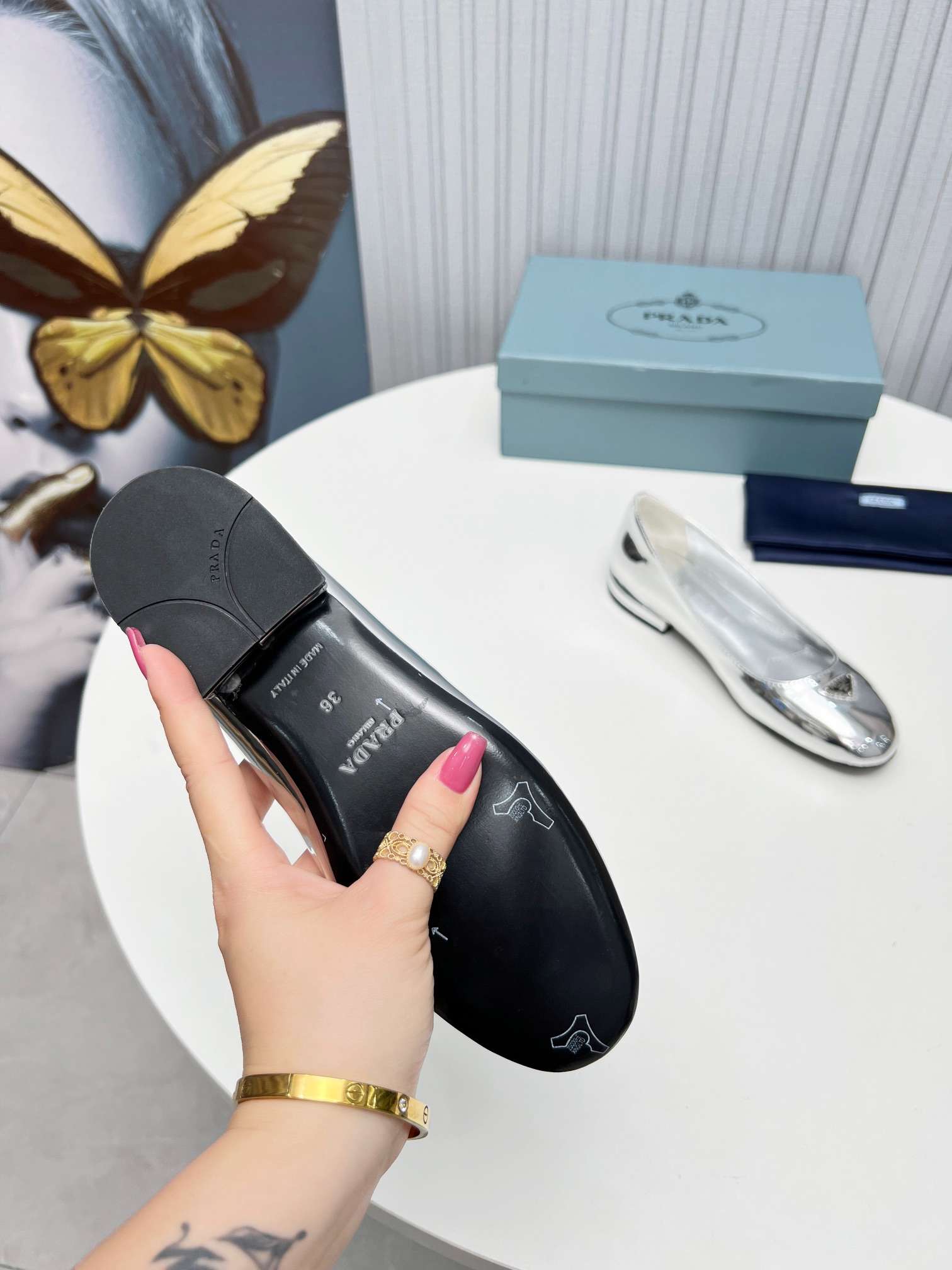 Pra*a Patent Ballerinas Silver For Women