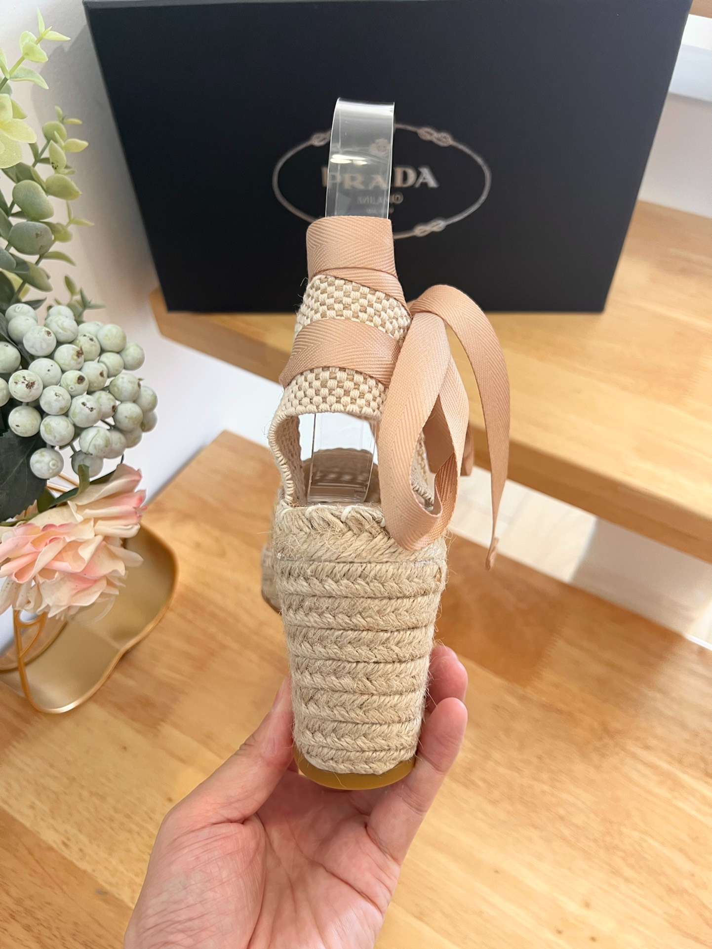 Linen Espadrille Wedge Sandals Beige For Women