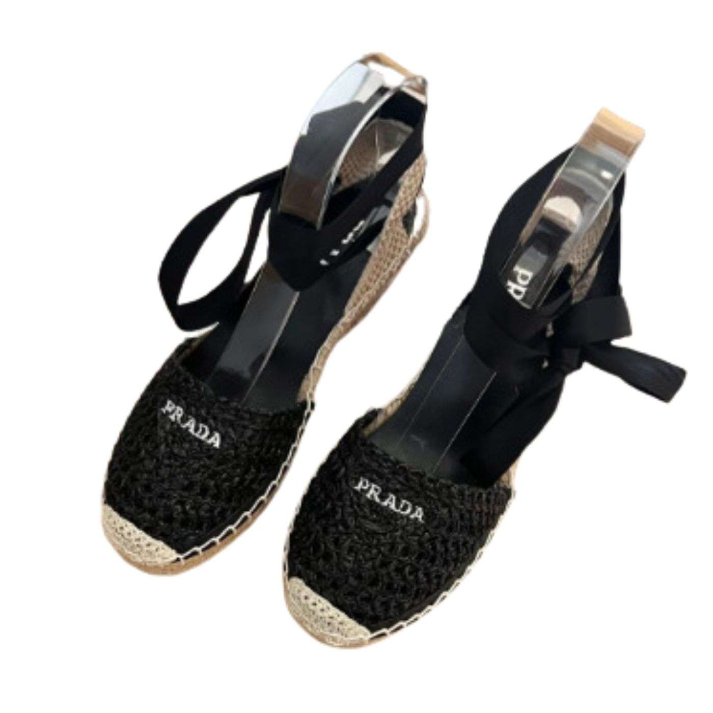 Linen Espadrille Wedge Sandals Black For Women