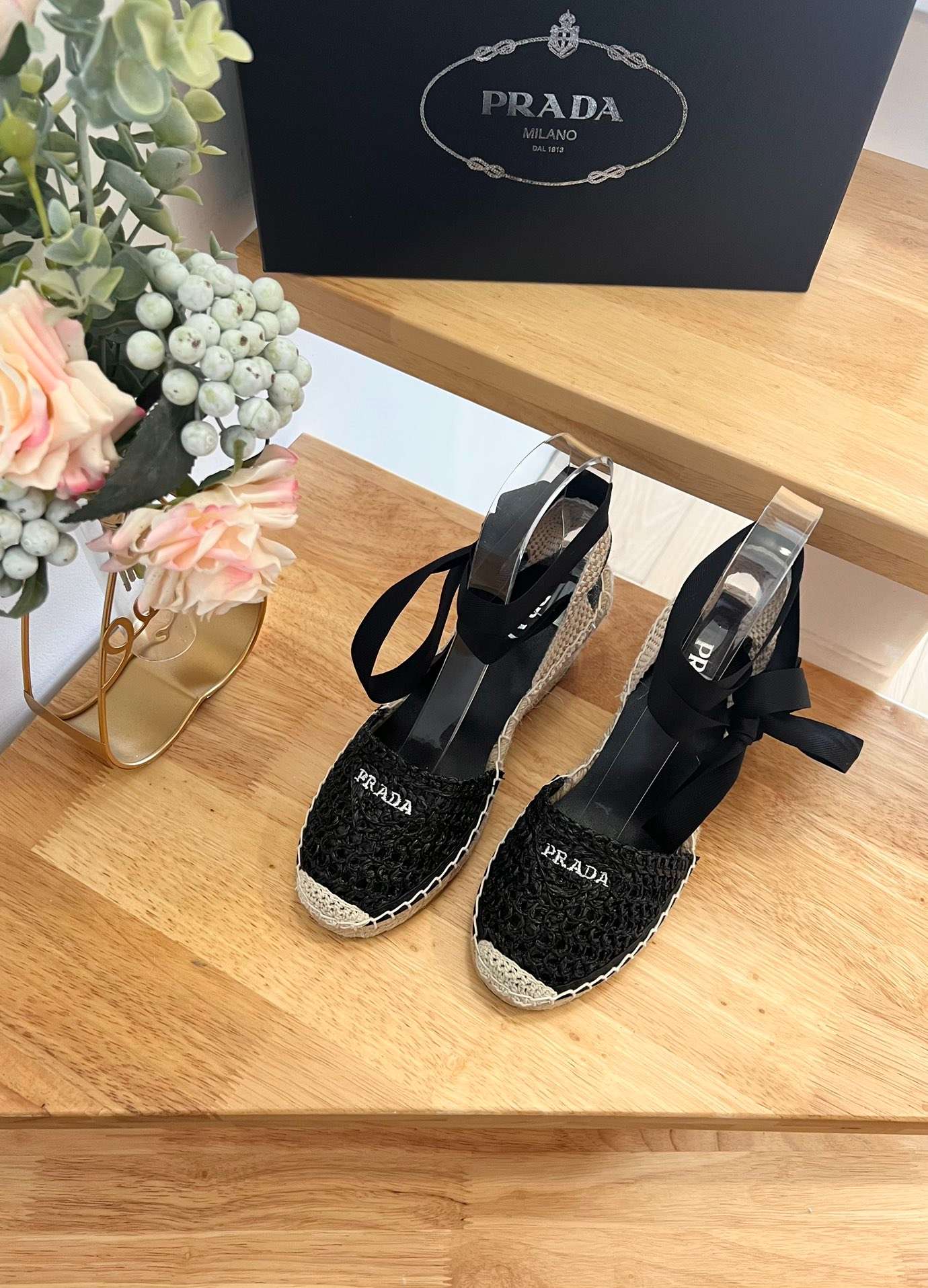 Linen Espadrille Wedge Sandals Black For Women