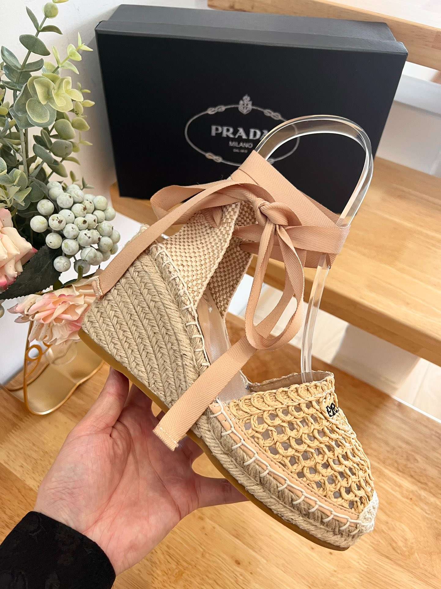 Linen Espadrille Wedge Sandals Beige For Women