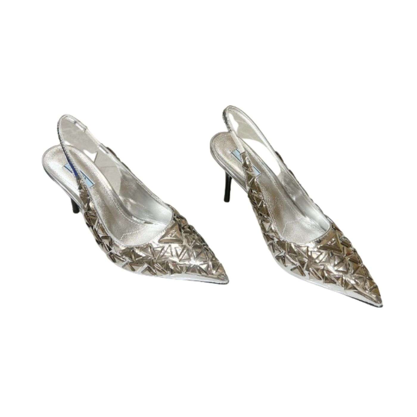 Pra*a Slingback Spike Pumps Silver For Women