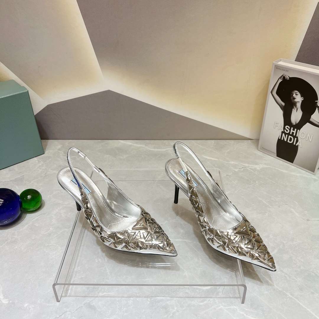 Pra*a Slingback Spike Pumps Silver For Women