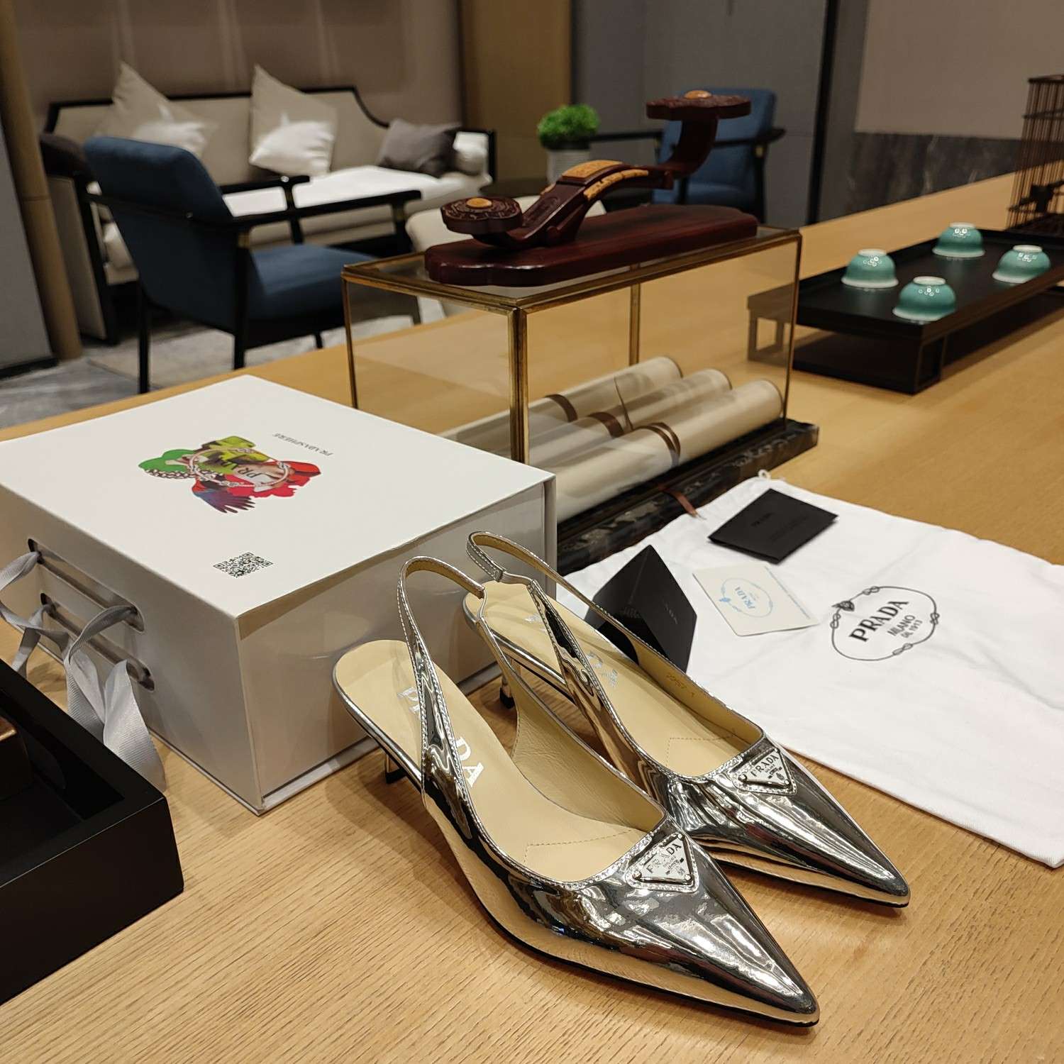 Pra*a Slingback Spike Pumps Silver For Women