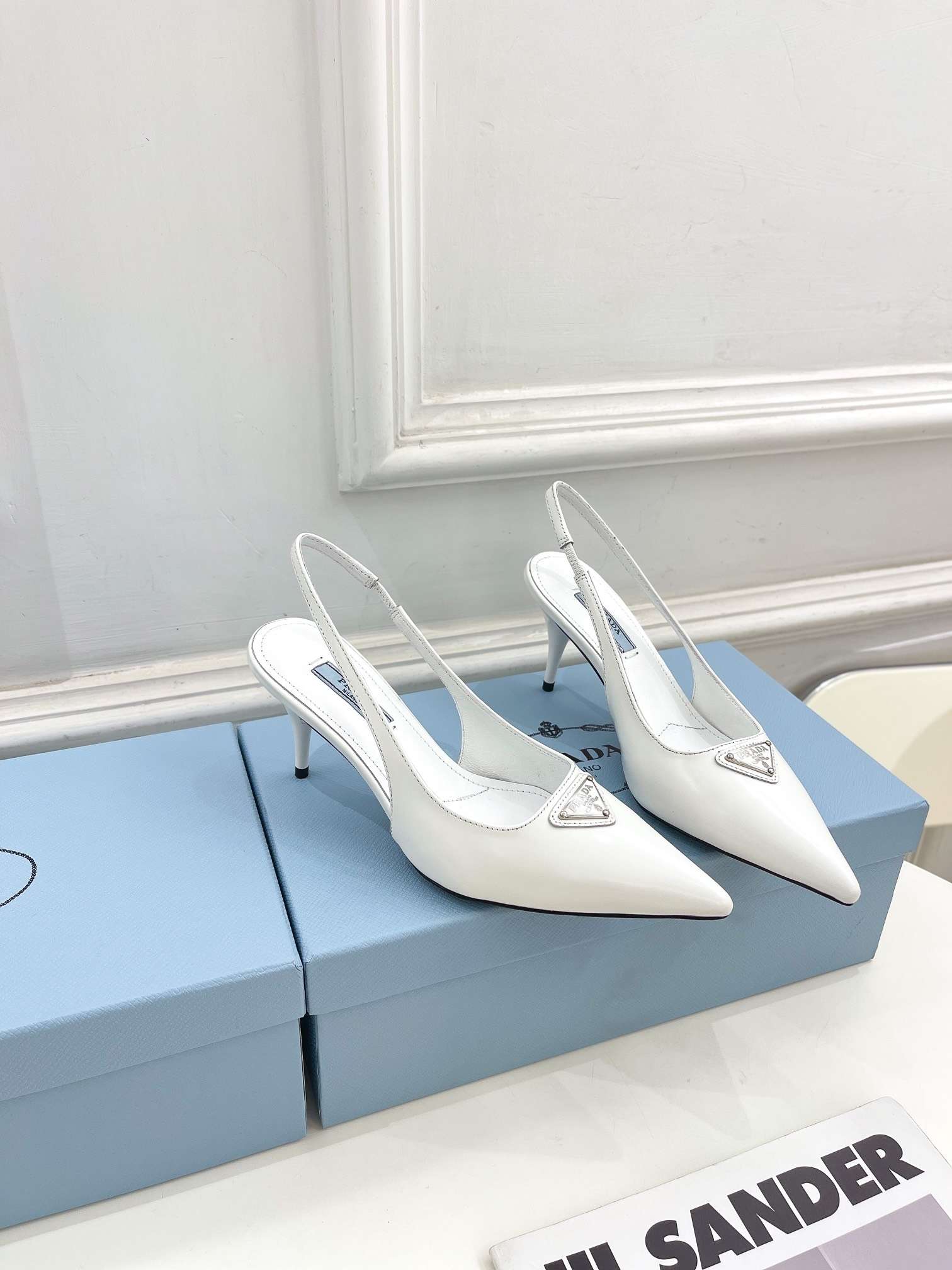Pra*a Slingback Spike Pumps White For Women