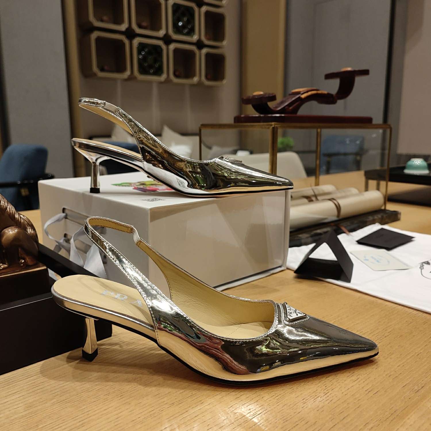 Pra*a Slingback Spike Pumps Silver For Women