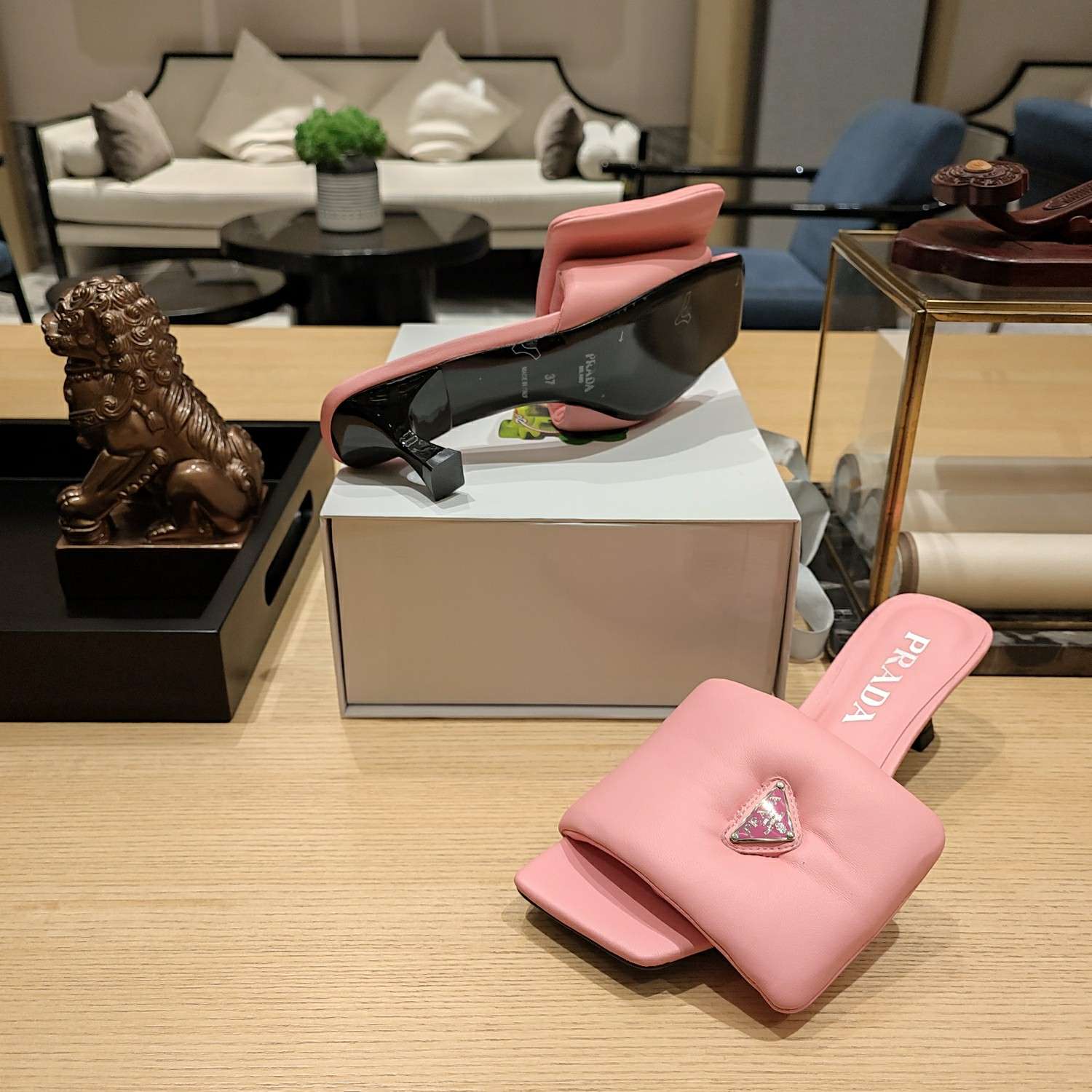 Pra*a Soft Padded Nappa Slides Light Pink For Women