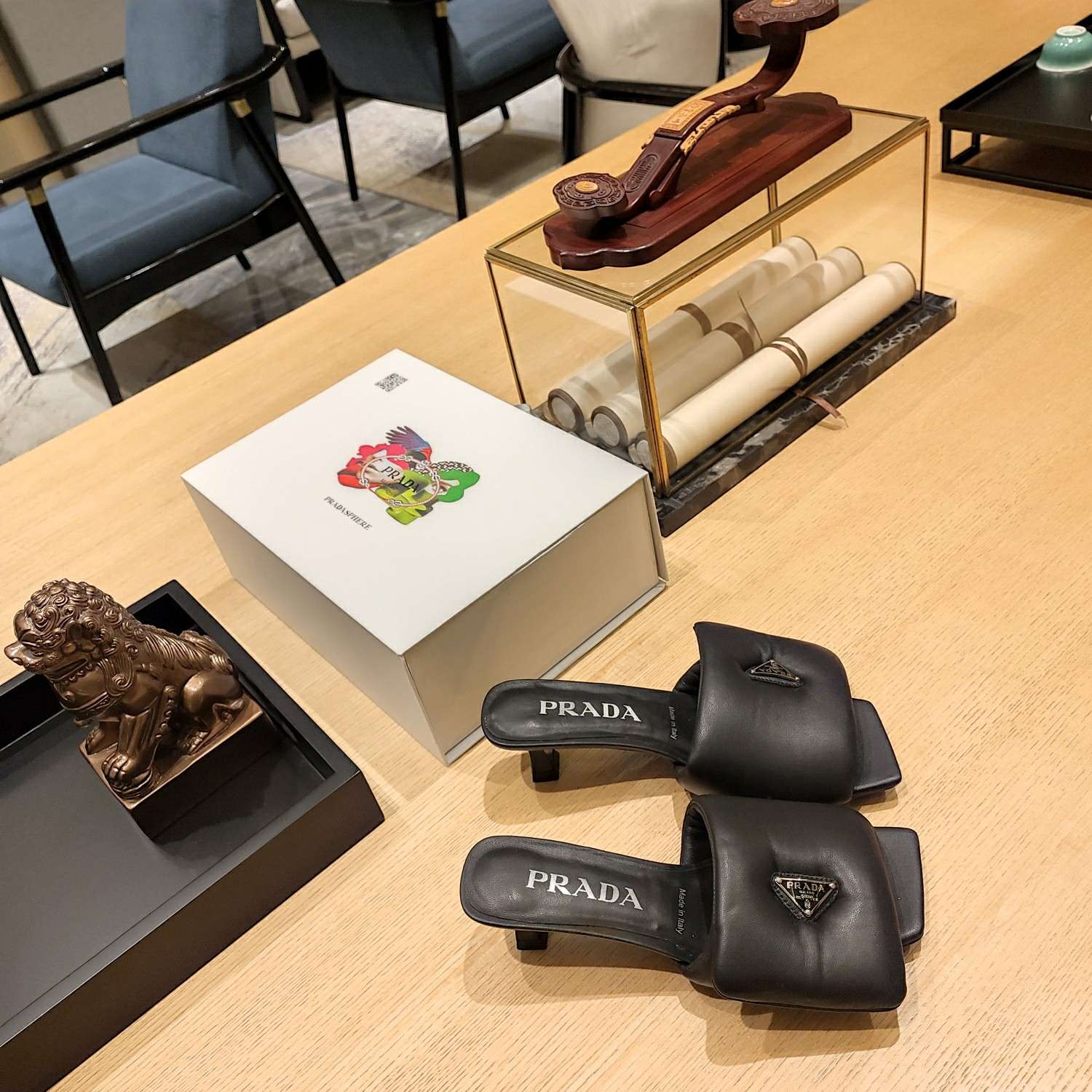 Pra*a Soft Padded Nappa Slides Black For Women