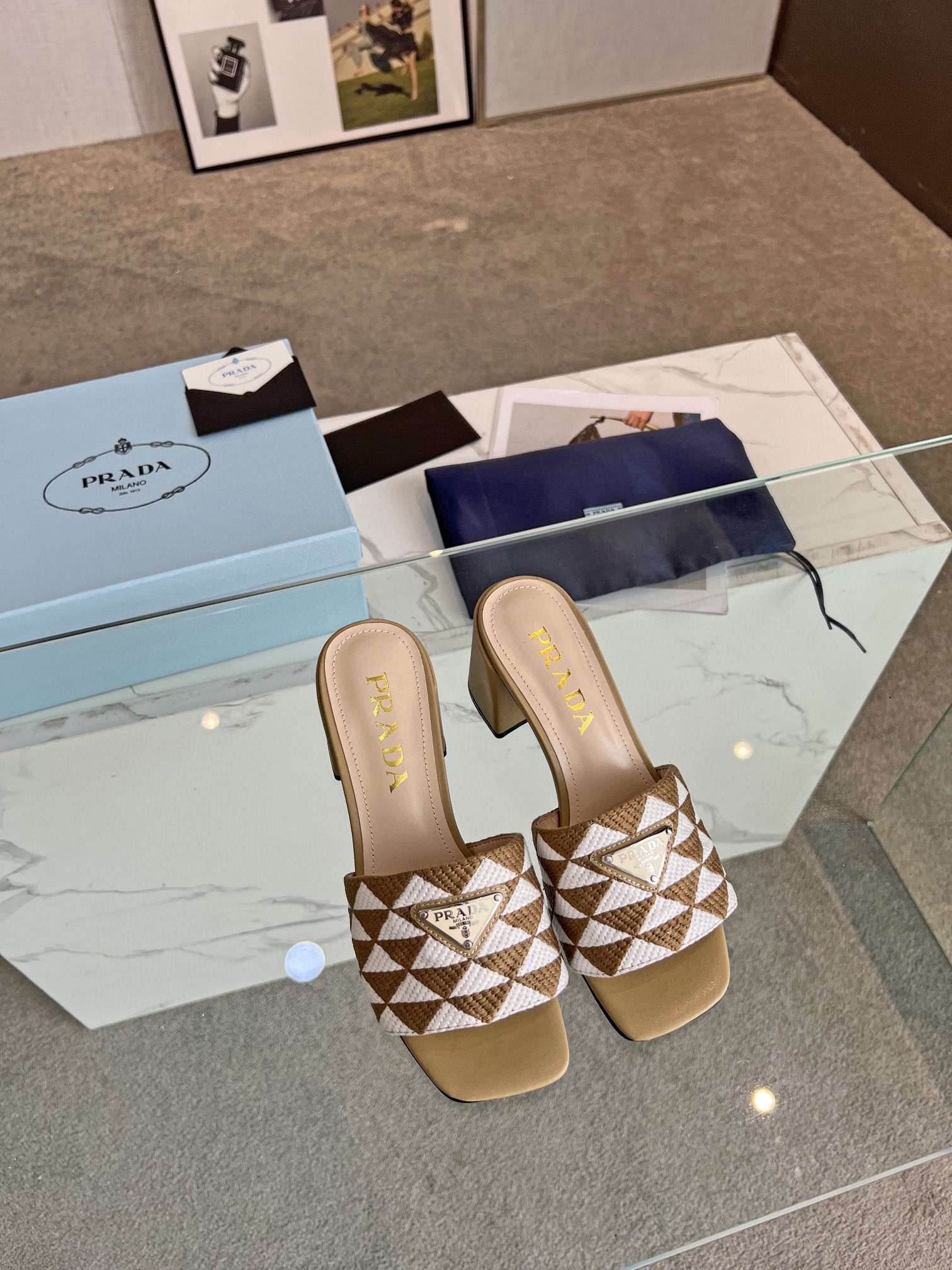 Pra*a Triangle Slip-On Sandals Brown For Women