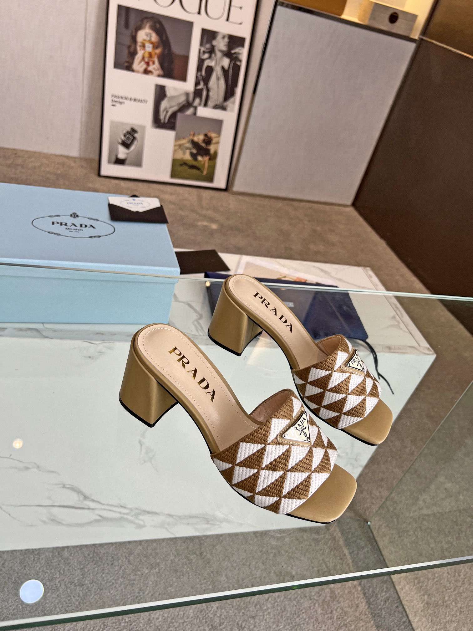 Pra*a Triangle Slip-On Sandals Brown For Women