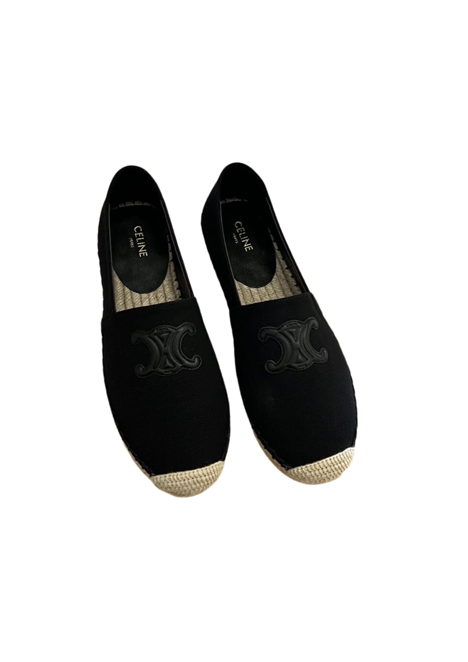 Ce1i*e Flat Espadrille With Triomphe Patch Signature In Tweed Black For Women