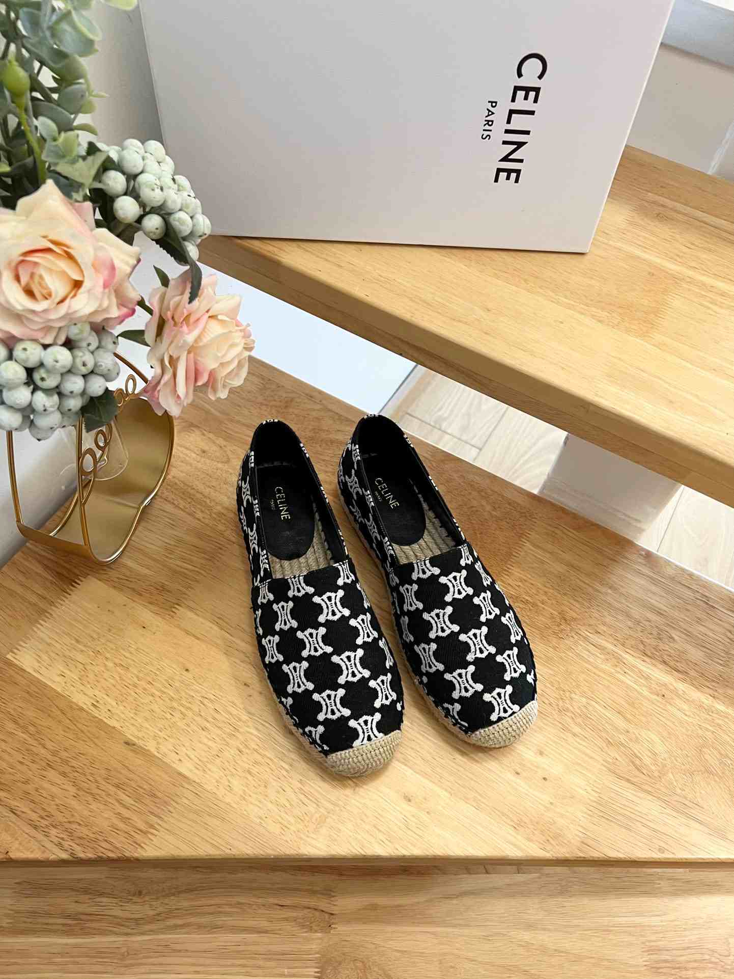 Ce1i*e Flat Espadrille With Triomphe Signature In Triomphe Canvas Black For Women