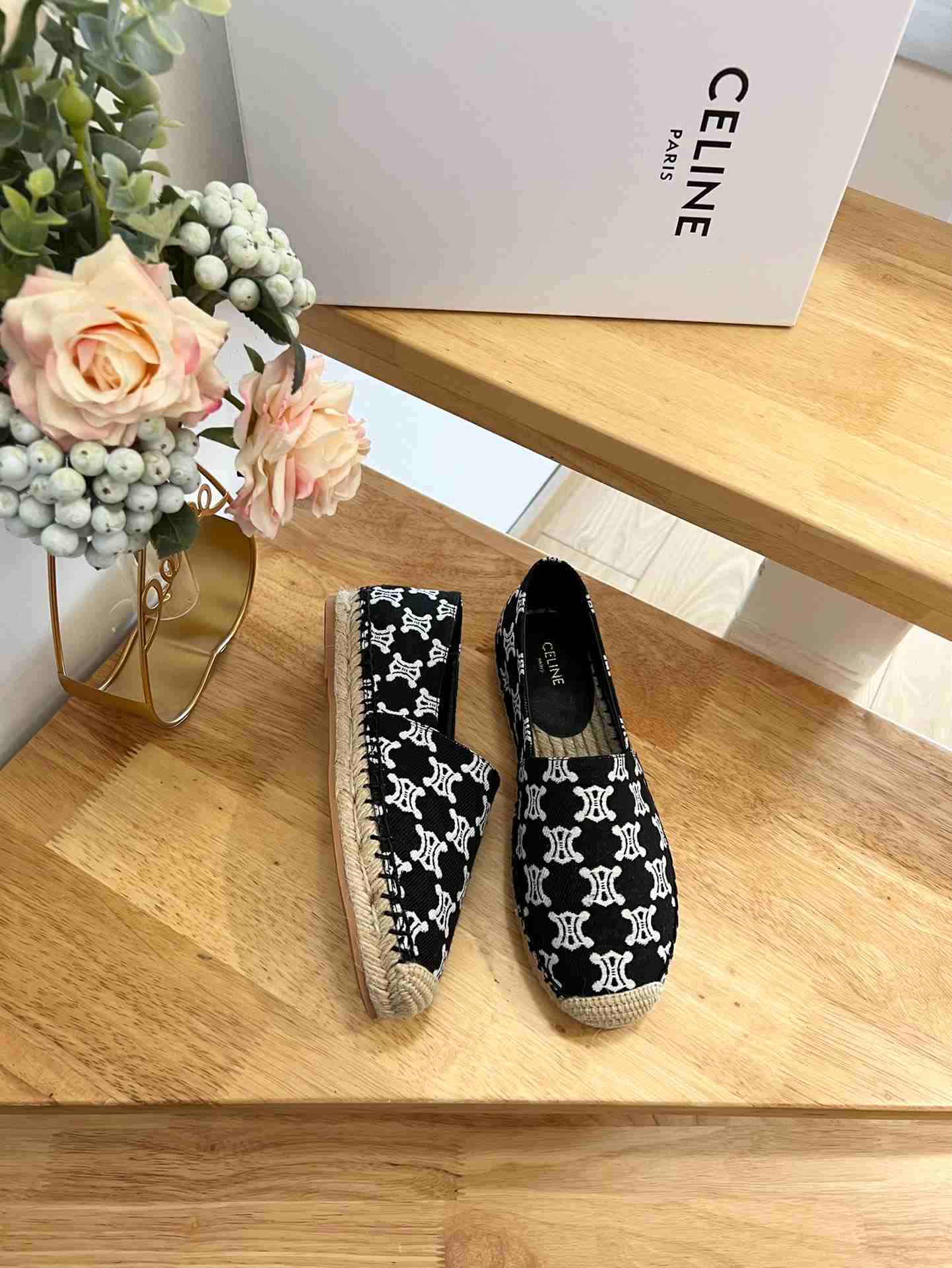 Ce1i*e Flat Espadrille With Triomphe Signature In Triomphe Canvas Black For Women