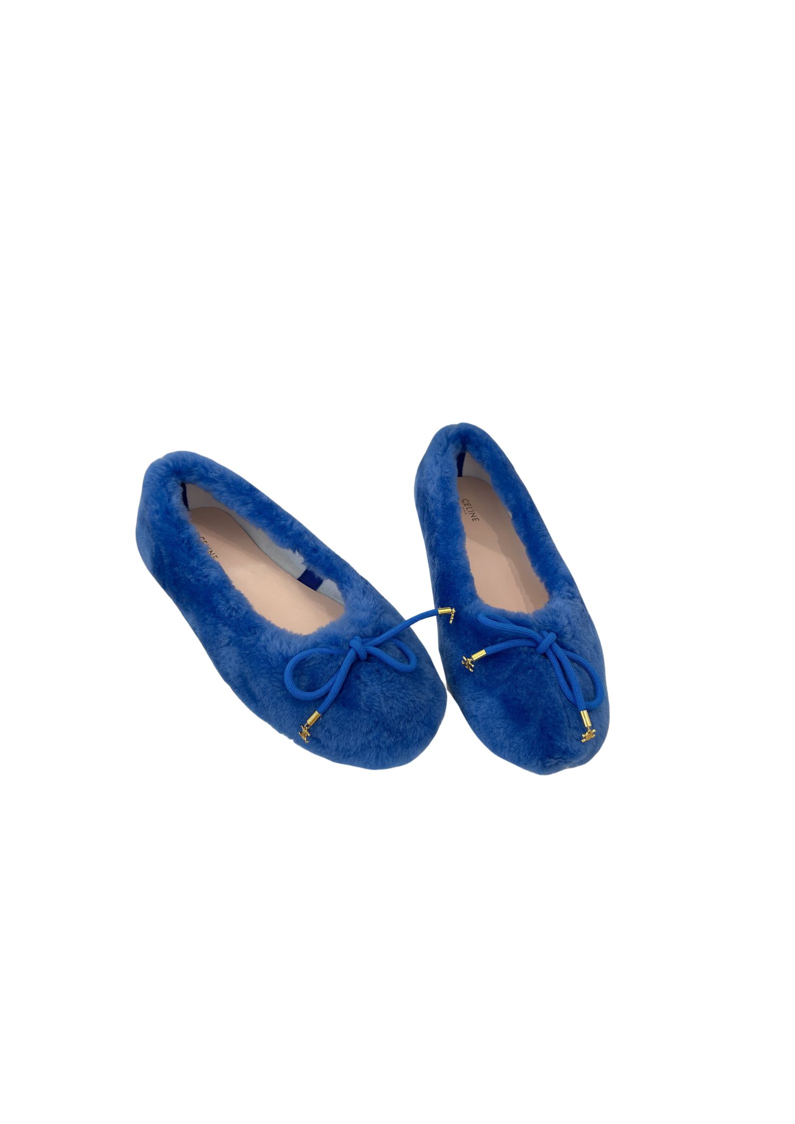 Ce1i*e Les Ballerines Ce1i*e Ballerina With Triomphe Laces And Fur Blue For Women