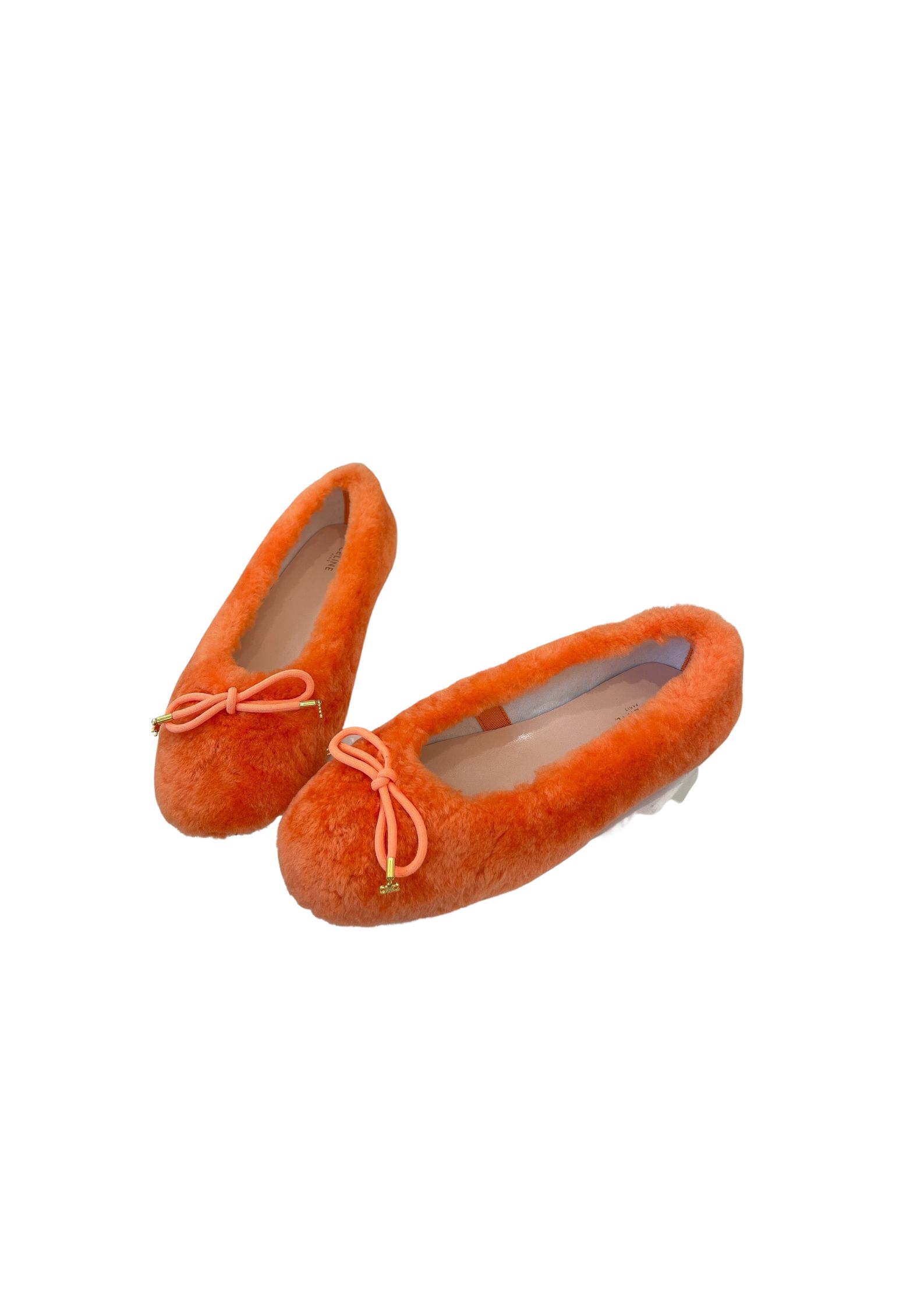 Ce1i*e Les Ballerines Ce1i*e Ballerina With Triomphe Laces And Fur Orange For Women