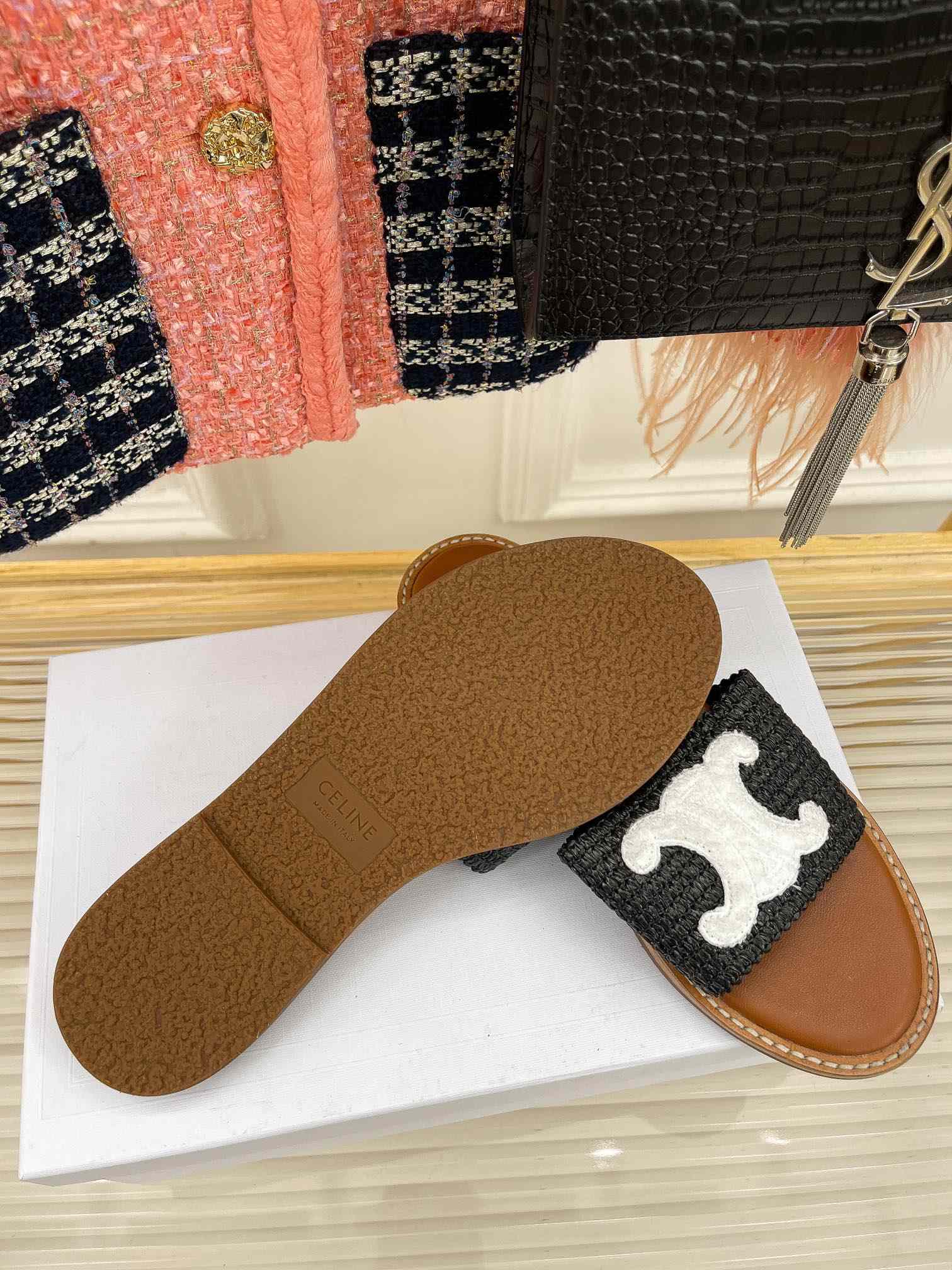 Ce1i*e Lympia Flat In Raffia Black For Women