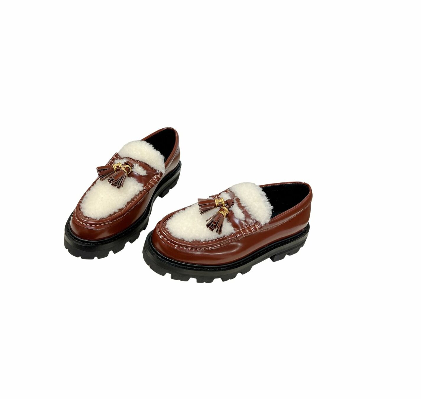 Ce1i*e Margaret Fur Loafer With Tassels Burgundy For Women